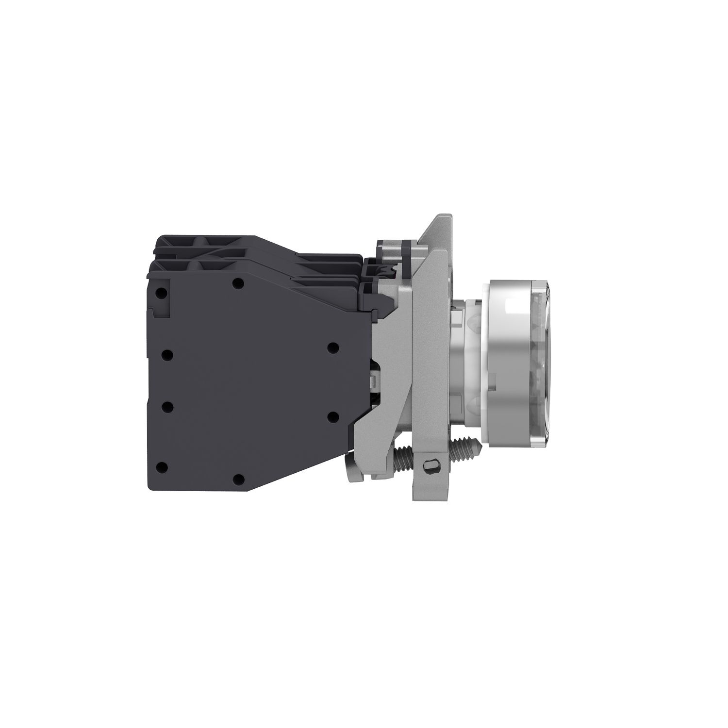 Picture of Complete illuminated push button, Harmony XB4 - ATEX D, metal, white flush, 22mm, spring return, booted, 1NO, 24...254V AC/DC