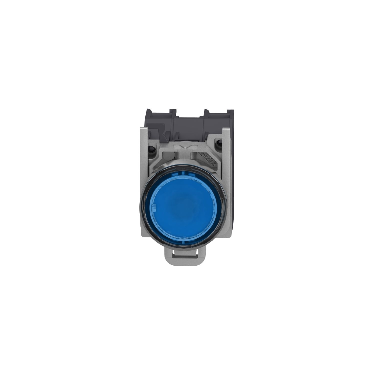 Picture of Complete illuminated push button, Harmony XB4 - ATEX D, metal, blue flush, 22mm, spring return, booted, 1NO, 24...254V AC/DC