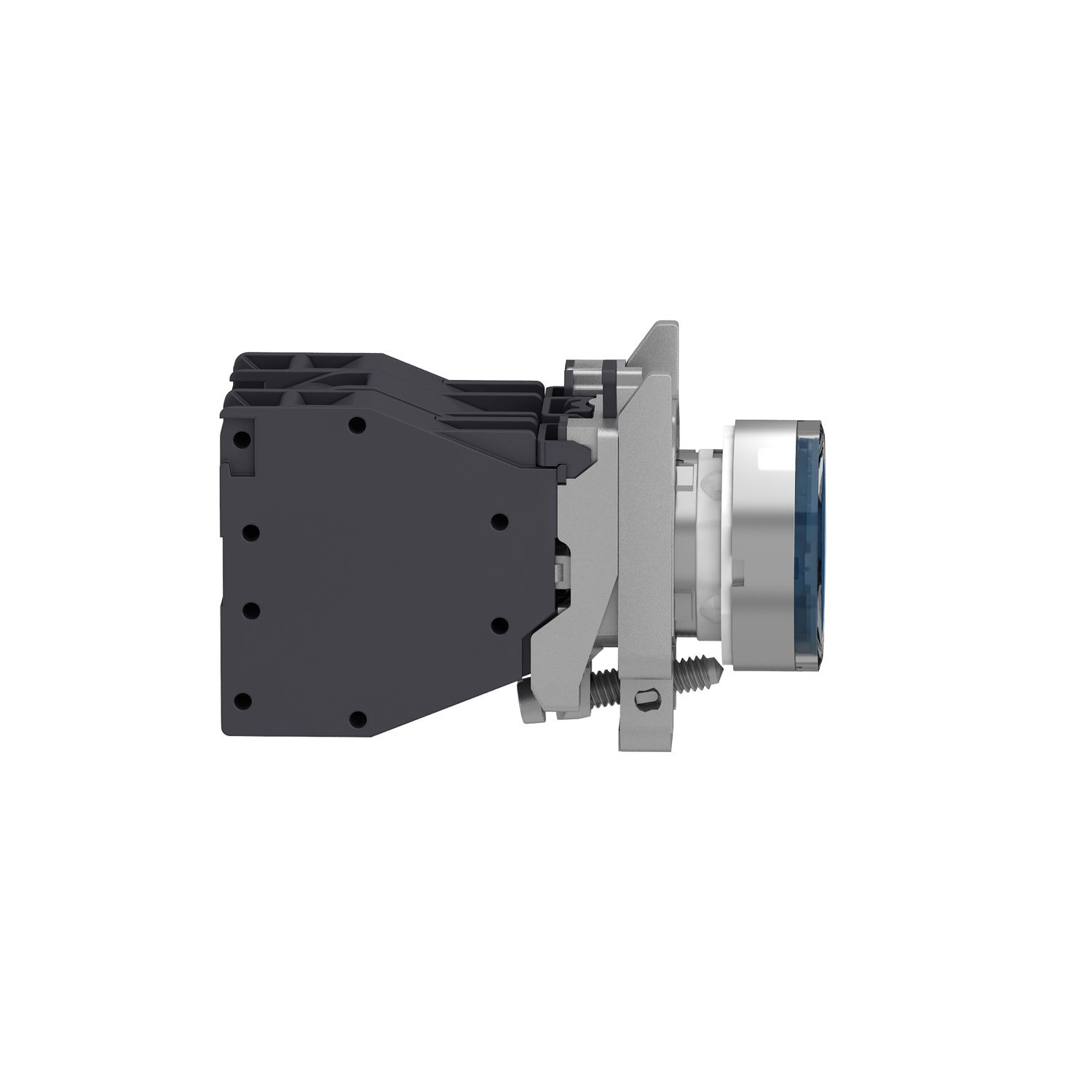 Picture of Complete illuminated push button, Harmony XB4 - ATEX D, metal, blue flush, 22mm, spring return, booted, 1NO, 24...254V AC/DC