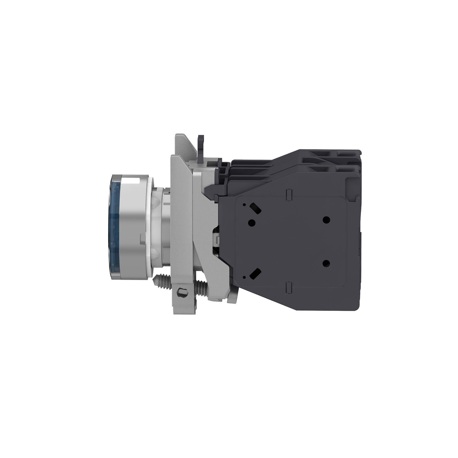 Picture of Complete illuminated push button, Harmony XB4 - ATEX D, metal, blue flush, 22mm, spring return, booted, 1NO, 24...254V AC/DC