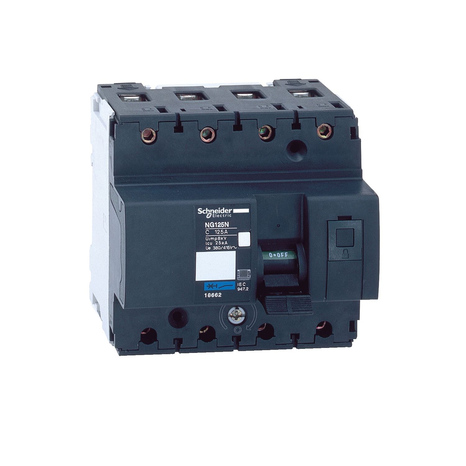 Picture of Miniature circuit breaker (MCB), Acti9 NG125N, 4P, 80A, C curve, 25kA (IEC/EN 60947-2)