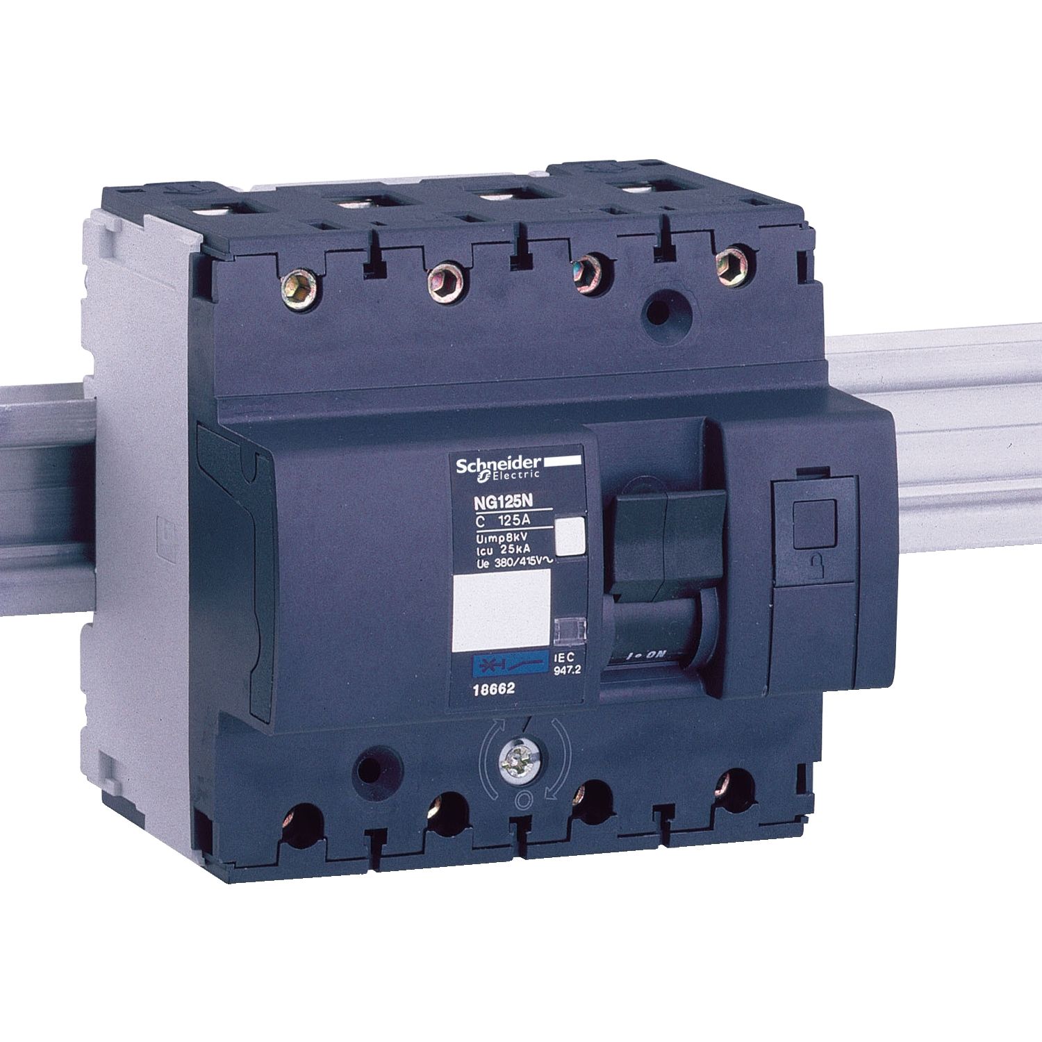 Picture of Miniature circuit breaker (MCB), Acti9 NG125L, 4P, 25A, D curve, 50kA (IEC/EN 60947-2)