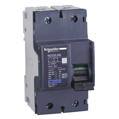 Picture of Miniature circuit breaker (MCB), Acti9 NG125LMA, 2P, 6.3A, MA curve, 50kA (IEC/EN 60947-2)