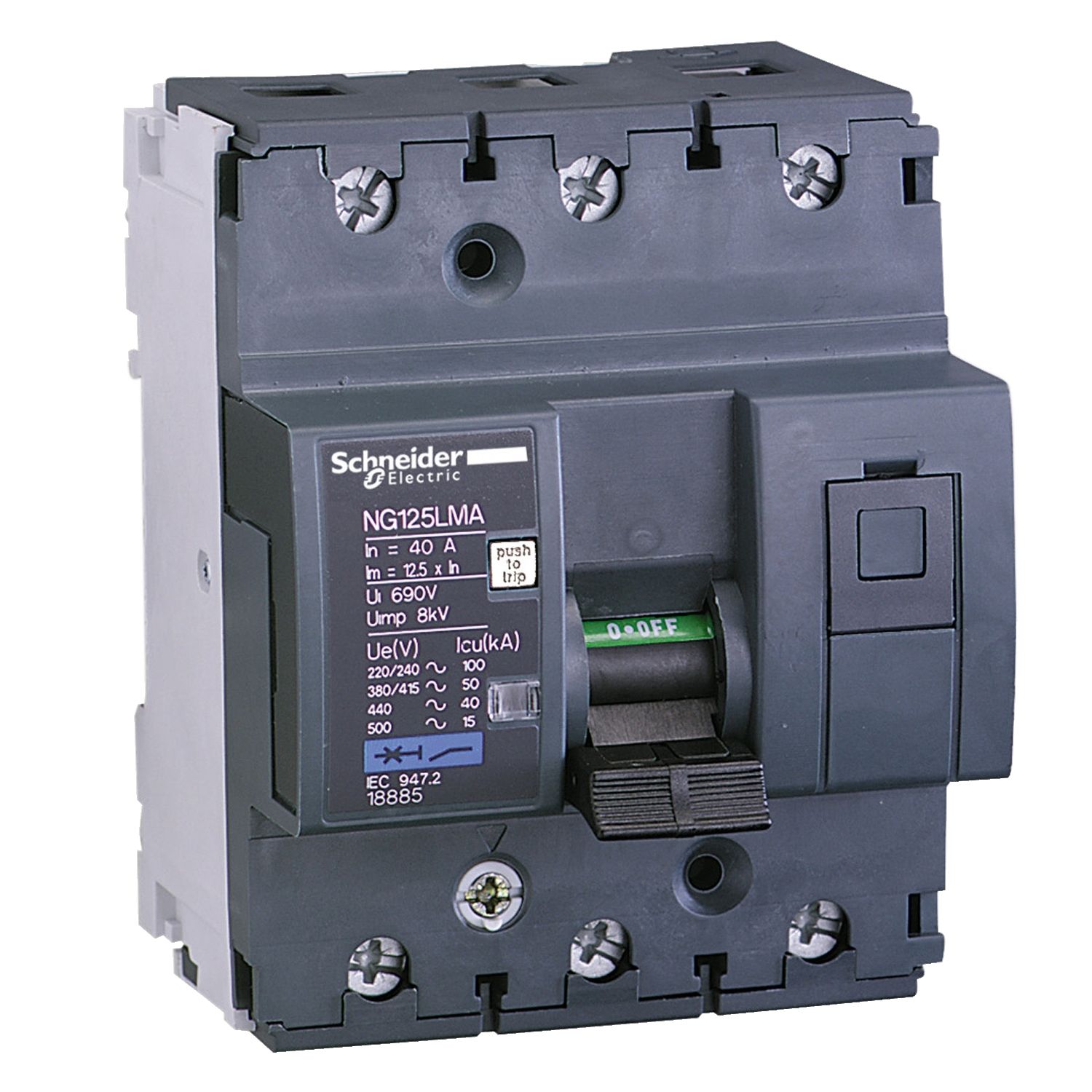Picture of Miniature circuit breaker (MCB), Acti9 NG125LMA, 3P, 25A, MA curve, 50kA (IEC/EN 60947-2)