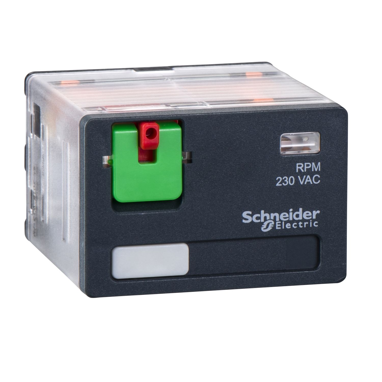 Picture of plug-in relay, Harmony electromechanical relays, 15A, 4CO, lockable test button, 230V AC