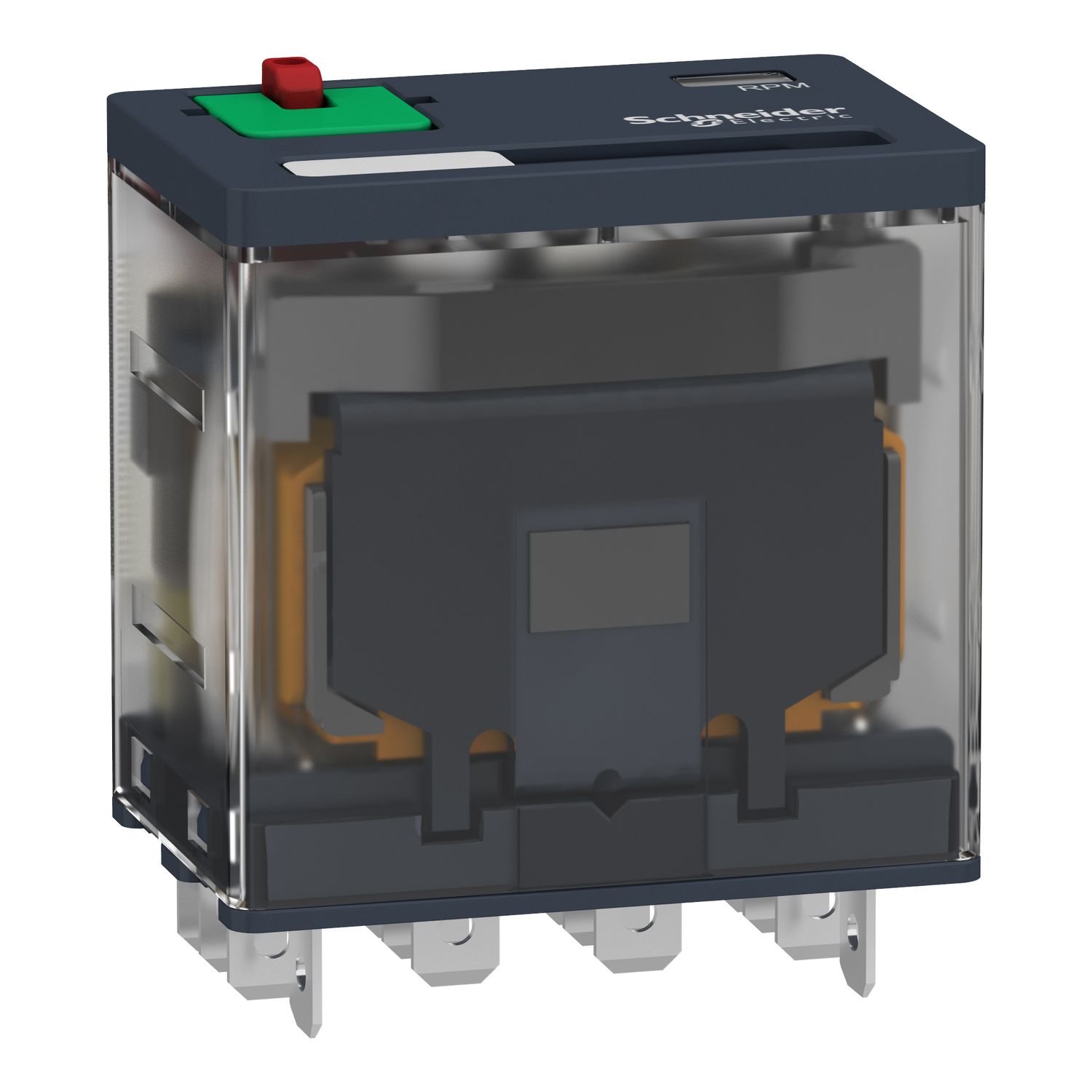 Picture of plug-in relay, Harmony electromechanical relays, 15A, 4CO, with LED, lockable test button, 120V AC