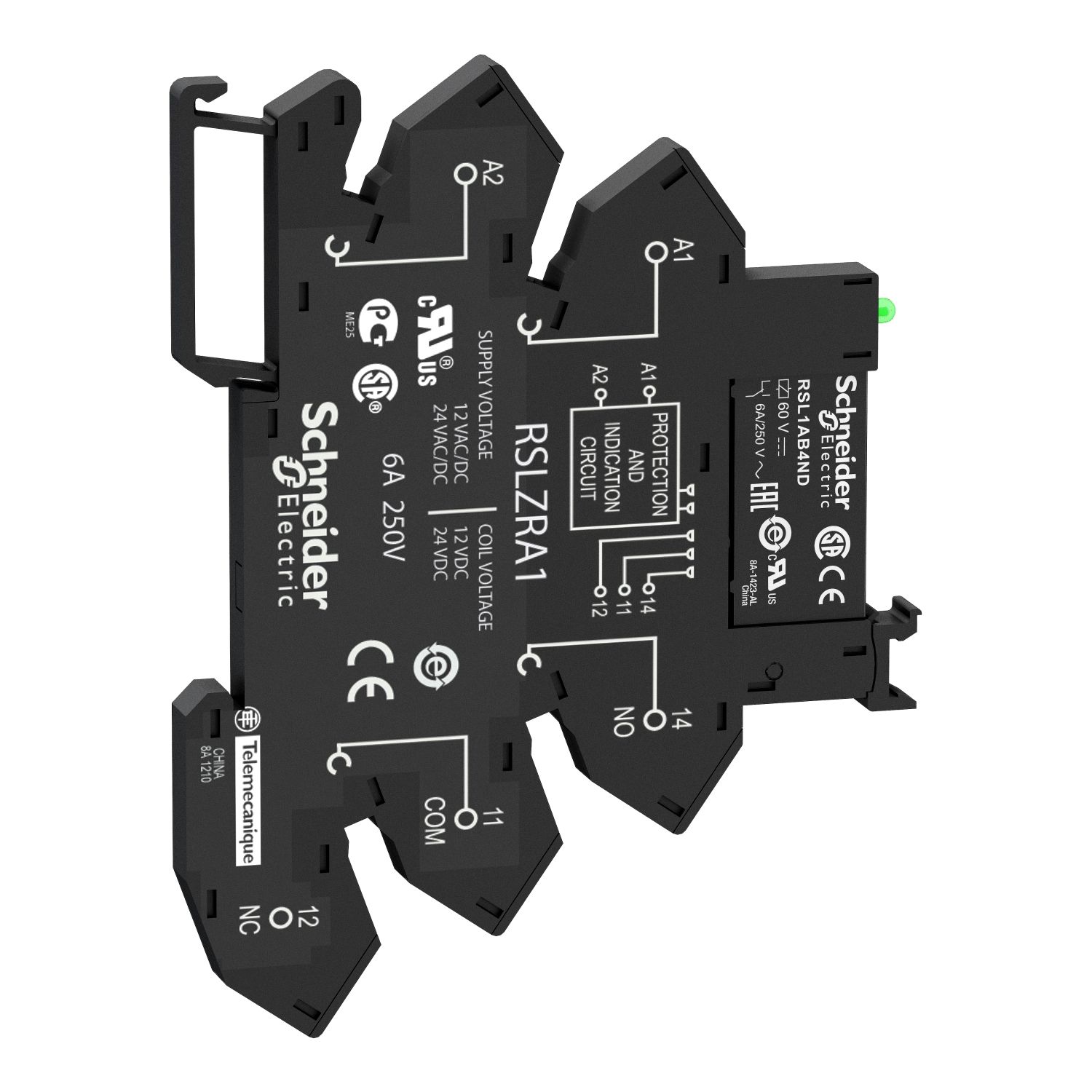 Picture of Slim interface relay pre assembled, Harmony Electromechanical Relays, 6A, 1CO, with LED, spring terminals, 110V AC DC