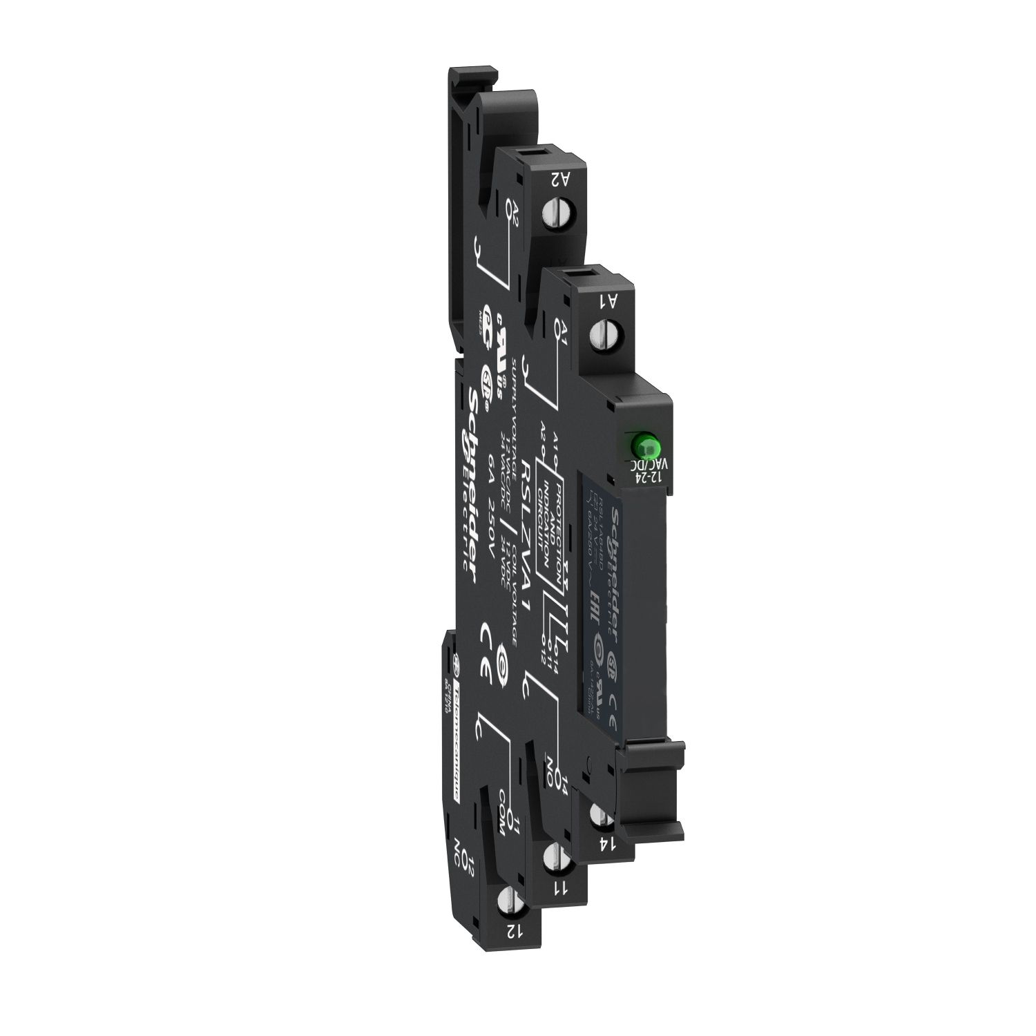 Picture of Slim interface relay pre assembled, Harmony Electromechanical Relays, 6A, 1CO, with LED, screw connectors, 24V AC DC