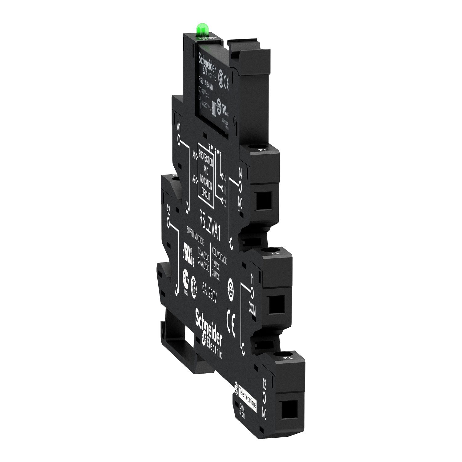 Picture of Slim interface relay pre assembled, Harmony Electromechanical Relays, 6A, 1CO, with LED, screw connectors, 24V AC DC
