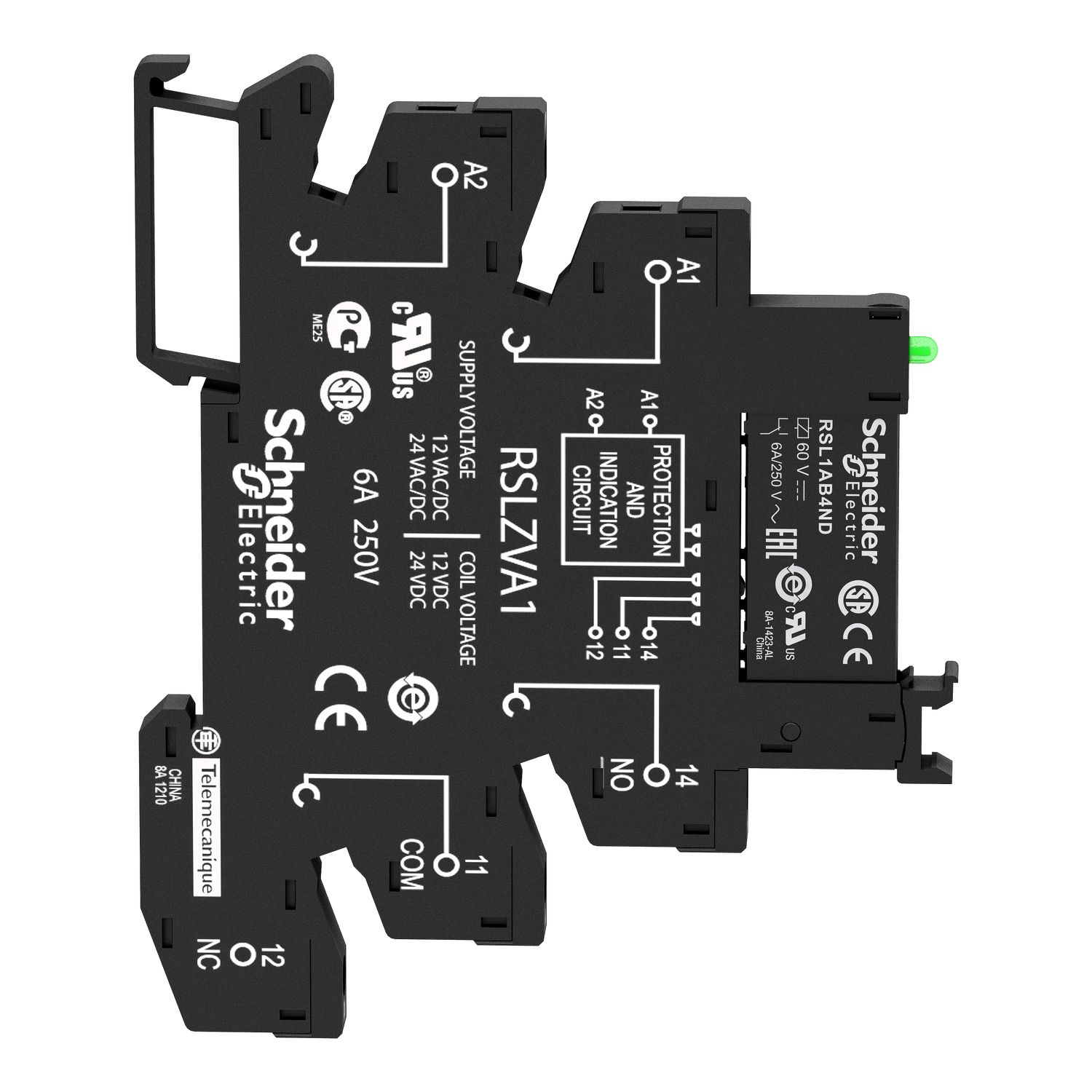 Picture of Slim interface relay pre assembled, Harmony Electromechanical Relays, 6A, 1CO, with LED, screw connectors, 110V AC DC