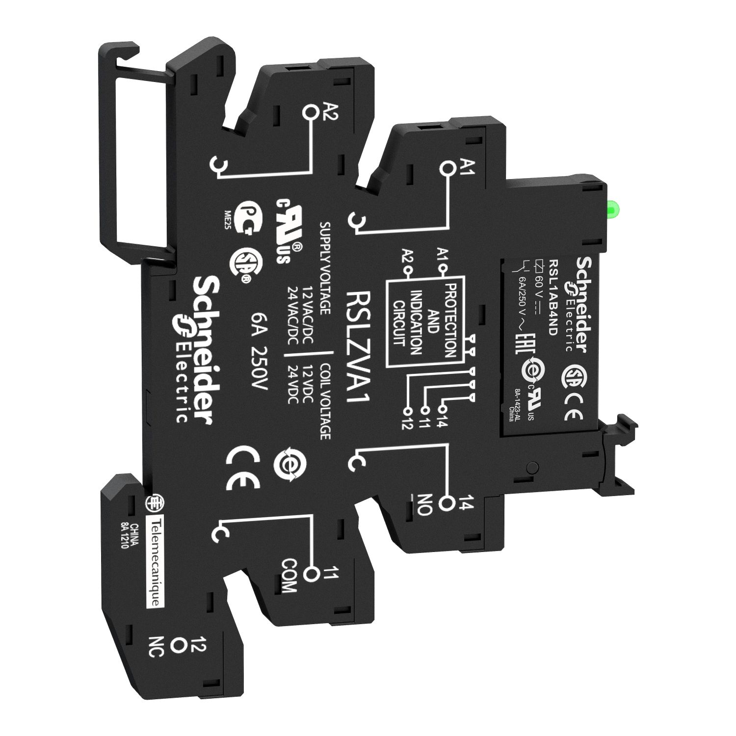 Picture of Slim interface relay pre assembled, Harmony Electromechanical Relays, 6A, 1CO, with LED, screw connectors, 12V AC DC