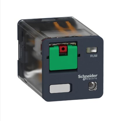 Picture of universal plug in relay, Harmony Electromechanical Relays, 10A, 3CO, with LED, lockable test but to n, flat terminals, 120V AC