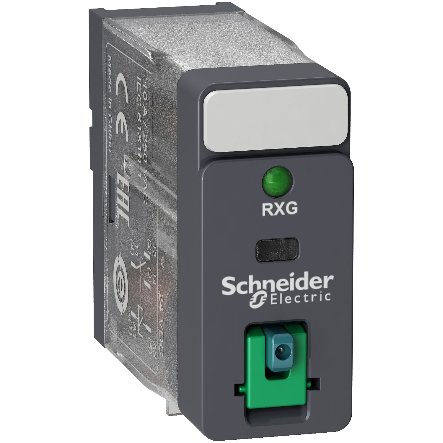 Picture of Interface plug in relay, Harmony Electromechanical Relays, 10A, 1CO, with LED, lockable test button, 24V DC