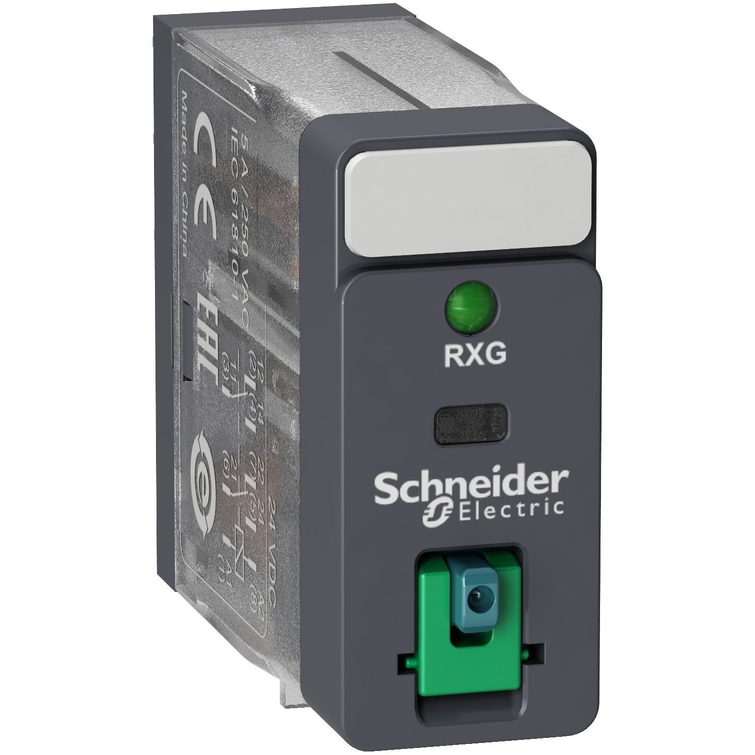 Picture of Interface plug in relay, Harmony Electromechanical Relays, 5A, 2CO, with LED, lockable test button, 24V DC