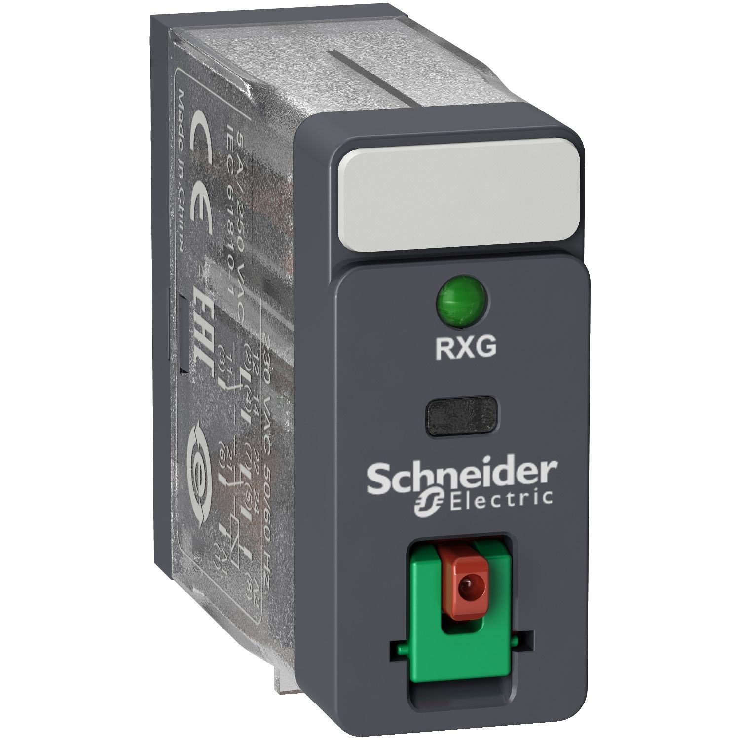Picture of interface plug in relay, Harmony Electromechanical Relays, 5A, 2CO, with LED, lockable test but to n, 220V AC