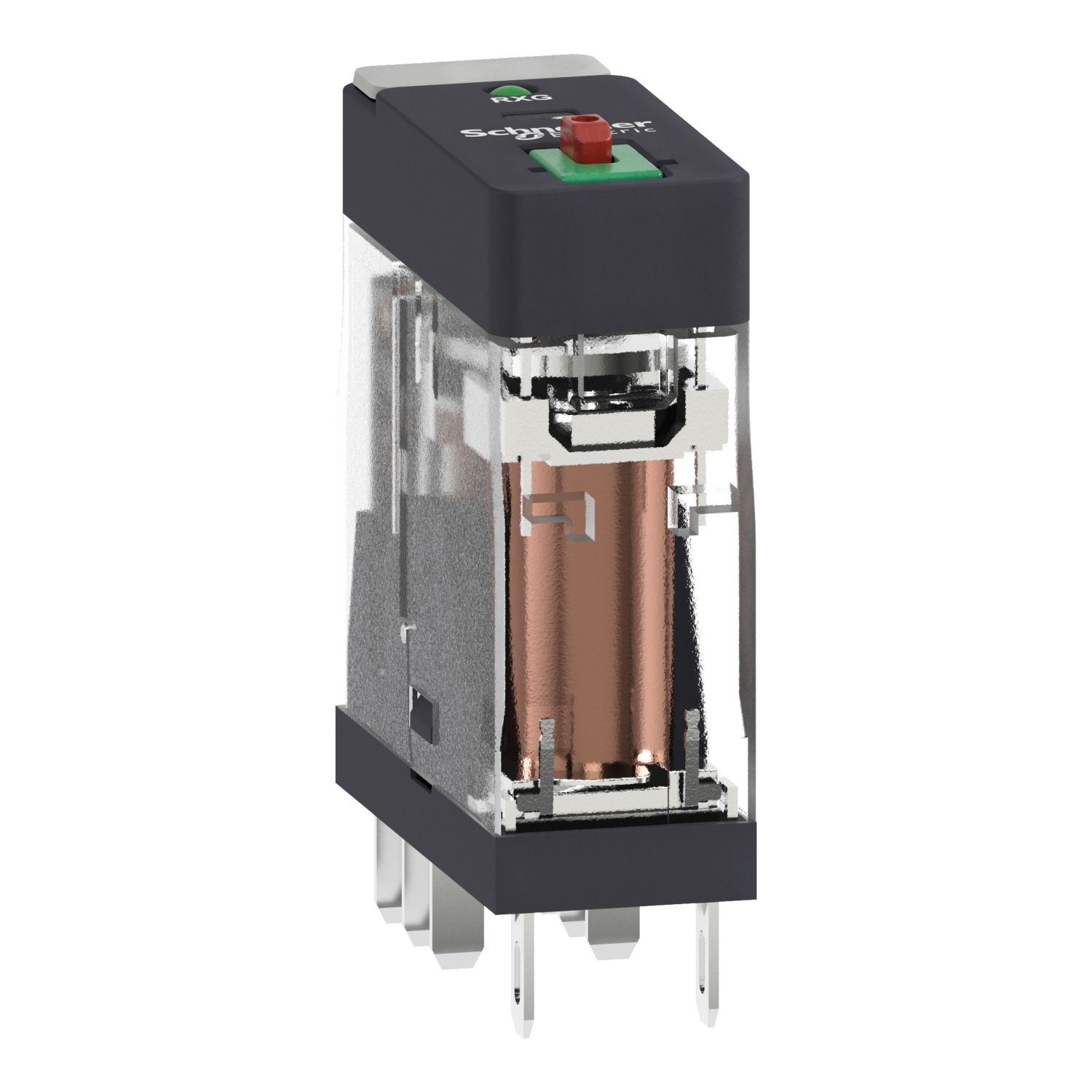 Picture of interface plug in relay, Harmony Electromechanical Relays, 5A, 2CO, with LED, lockable test but to n, 220V AC