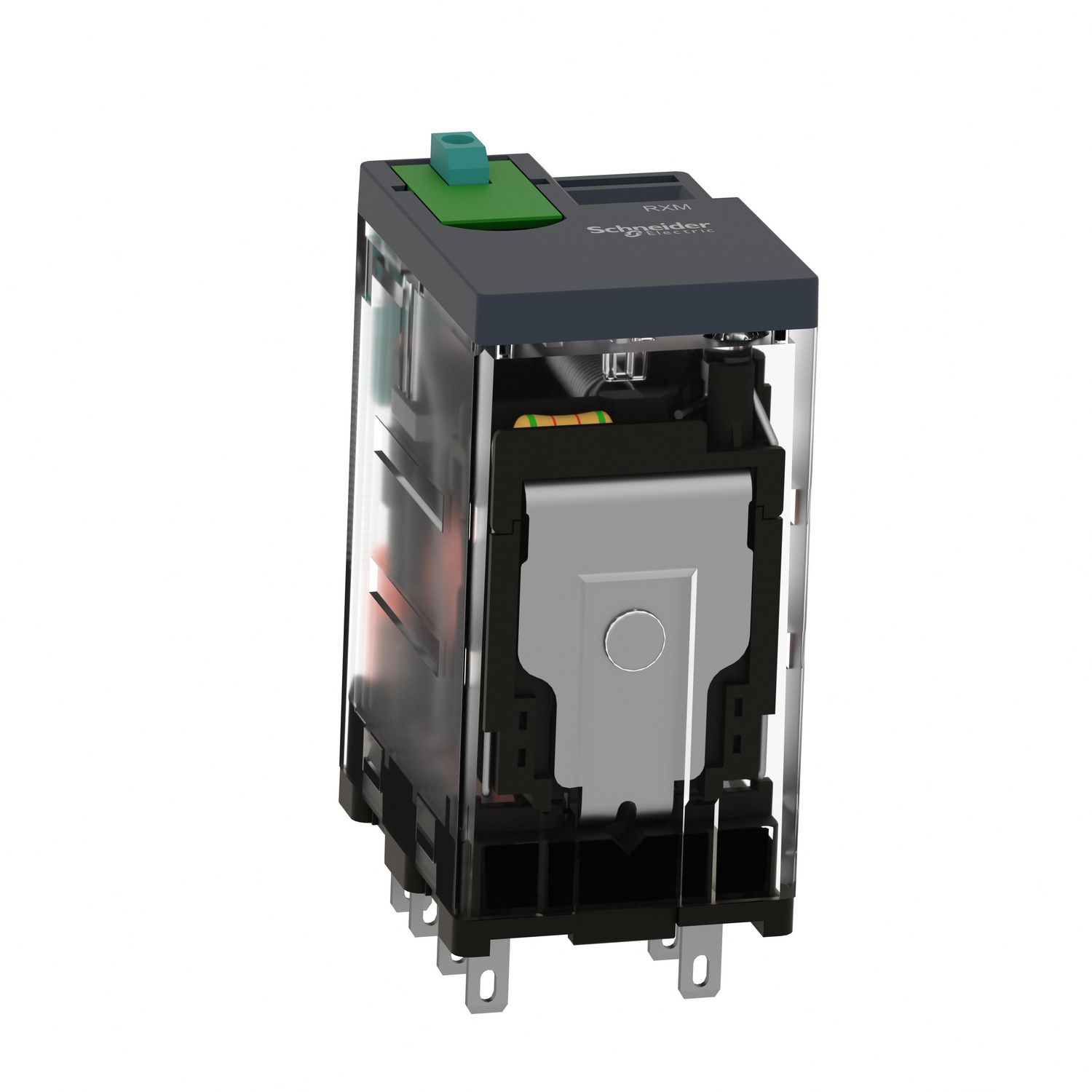 Picture of miniature plug in relay, Harmony Electromechanical Relays, 12A, 2CO, lockable test but to n, 48V DC