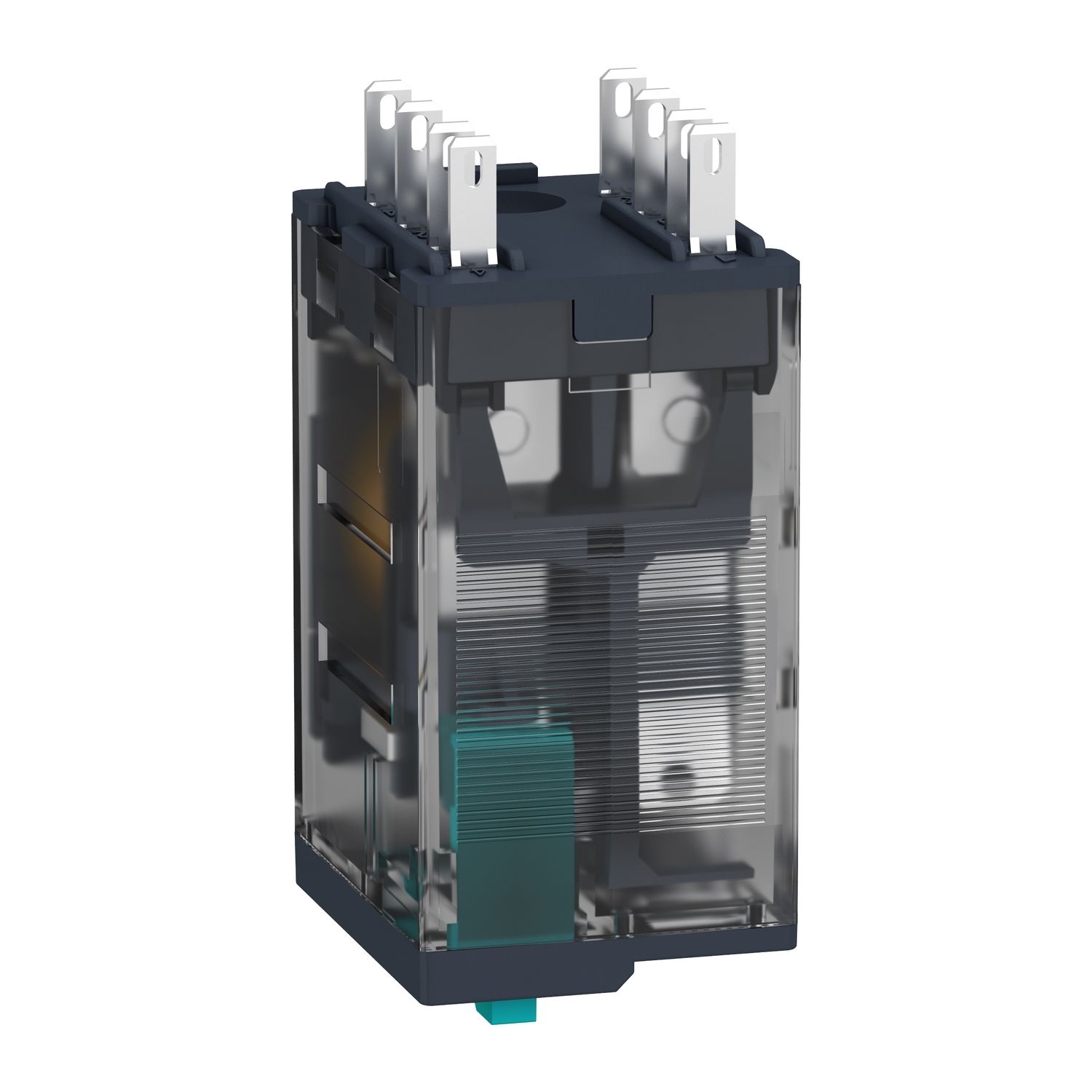 Picture of miniature plug in relay, Harmony Electromechanical Relays, 12A, 2CO, lockable test but to n, 48V DC
