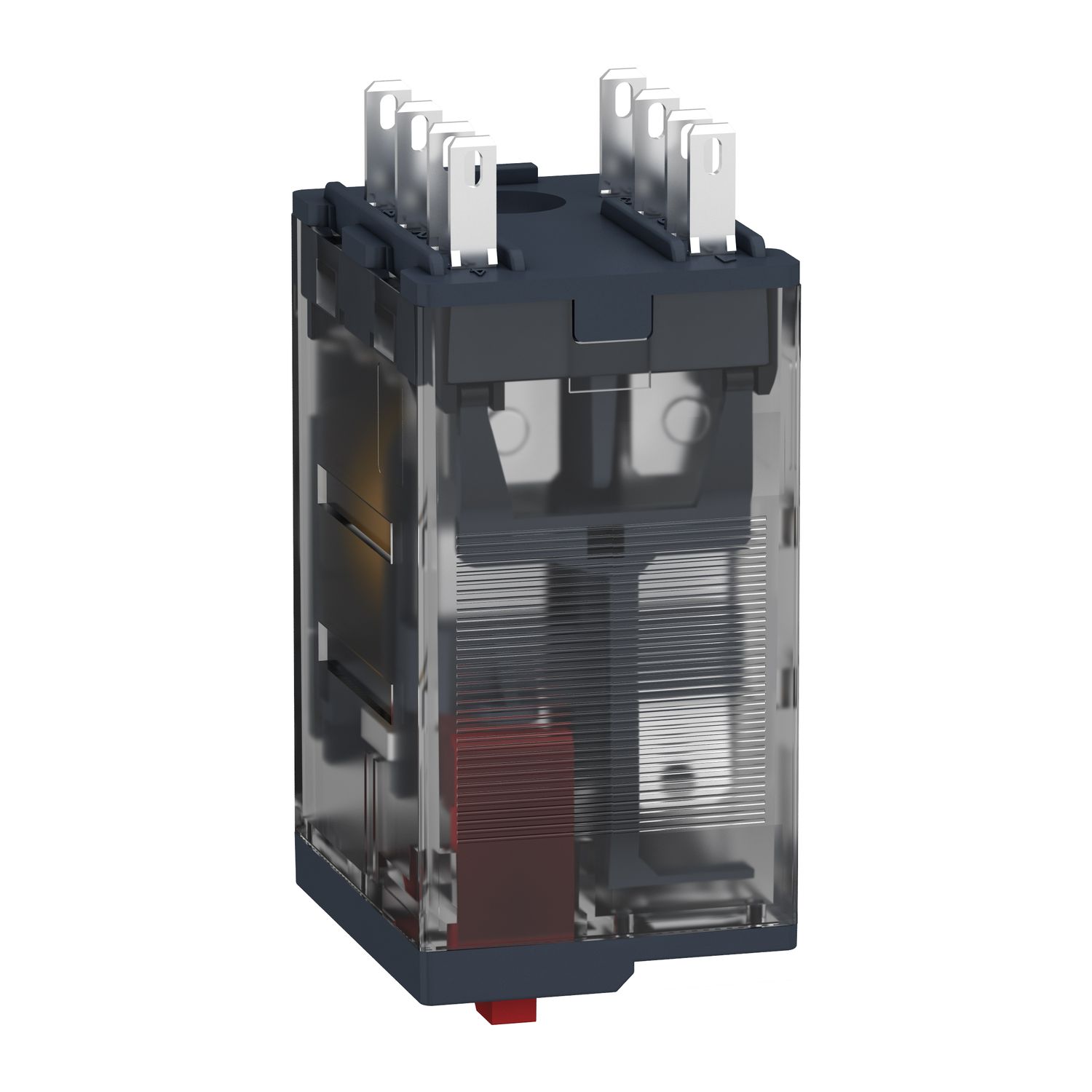 Picture of miniature plug in relay, Harmony Electromechanical Relays, 12A, 2CO, lockable test but to n, 120V AC