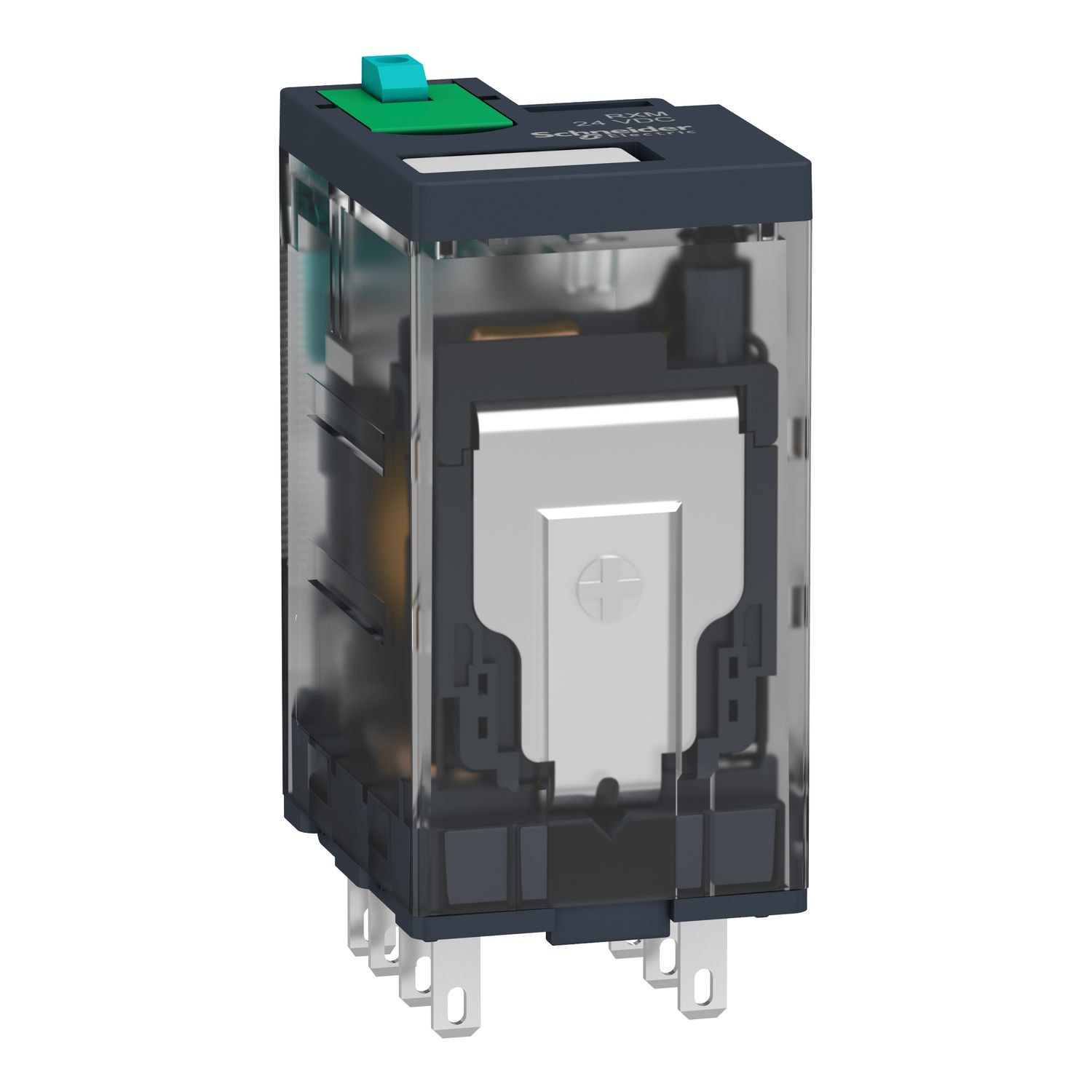Picture of miniature plug in relay, Harmony Electromechanical Relays, 12A, 2CO, lockable test but to n, 12V DC