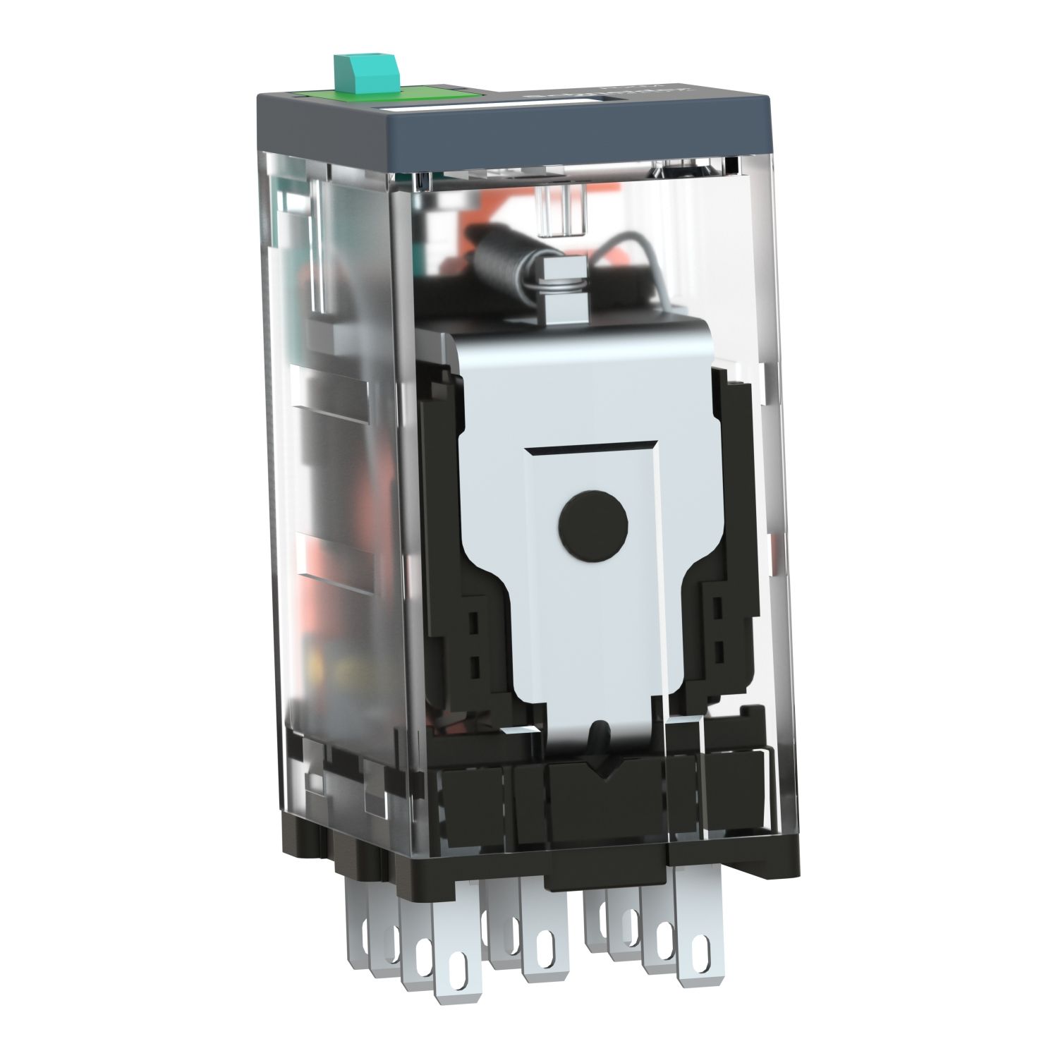 Picture of miniature plug in relay, Harmony Electromechanical Relays, 10A, 3CO, lockable test but to n, 12V DC