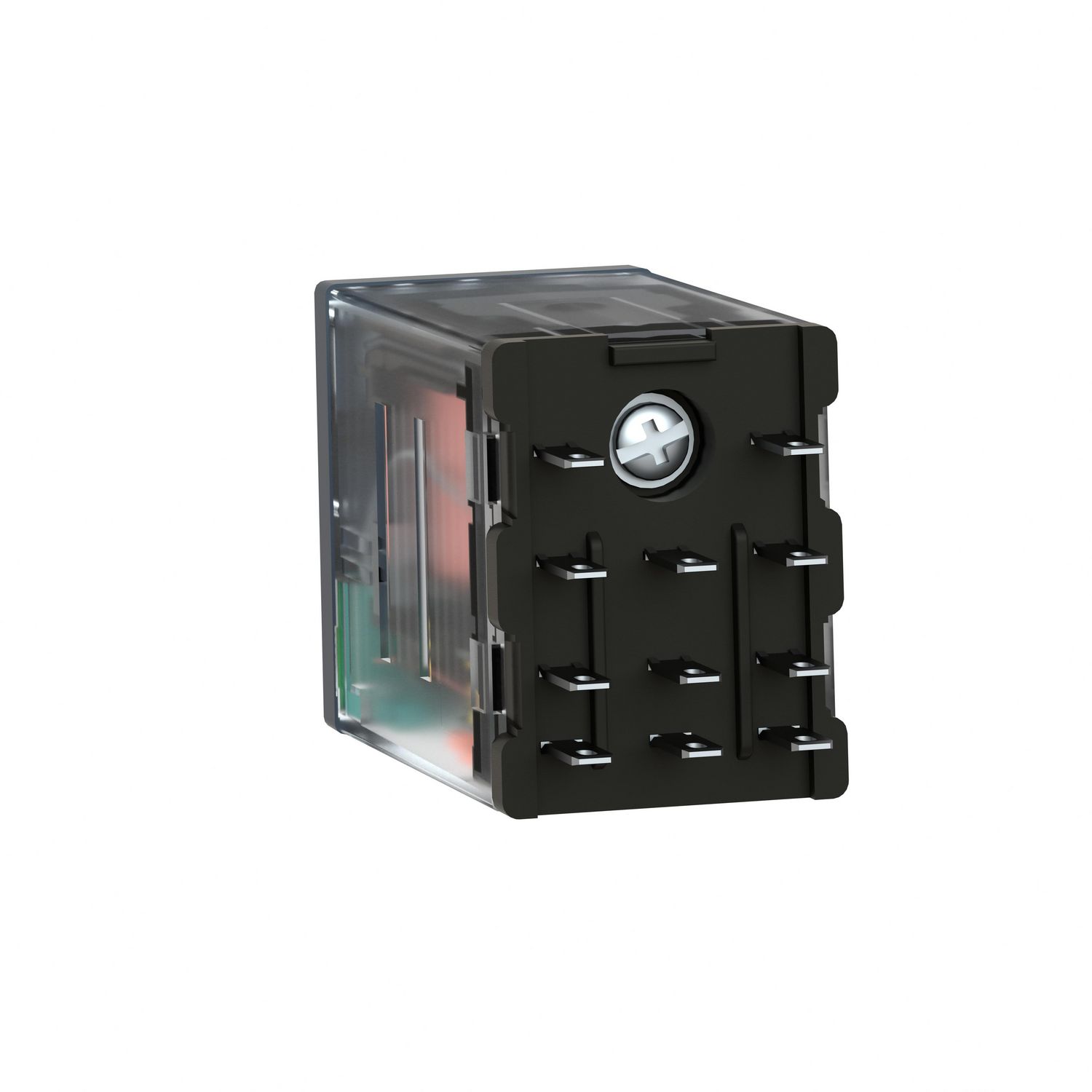 Picture of miniature plug in relay, Harmony Electromechanical Relays, 10A, 3CO, with LED, lockable test but to n, 12V DC