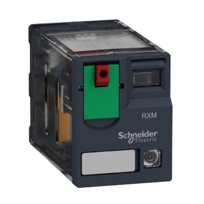 Picture of miniature plug in relay, Harmony Electromechanical Relays, 6A, 4CO, with LED, lockable test but to n, 48V AC