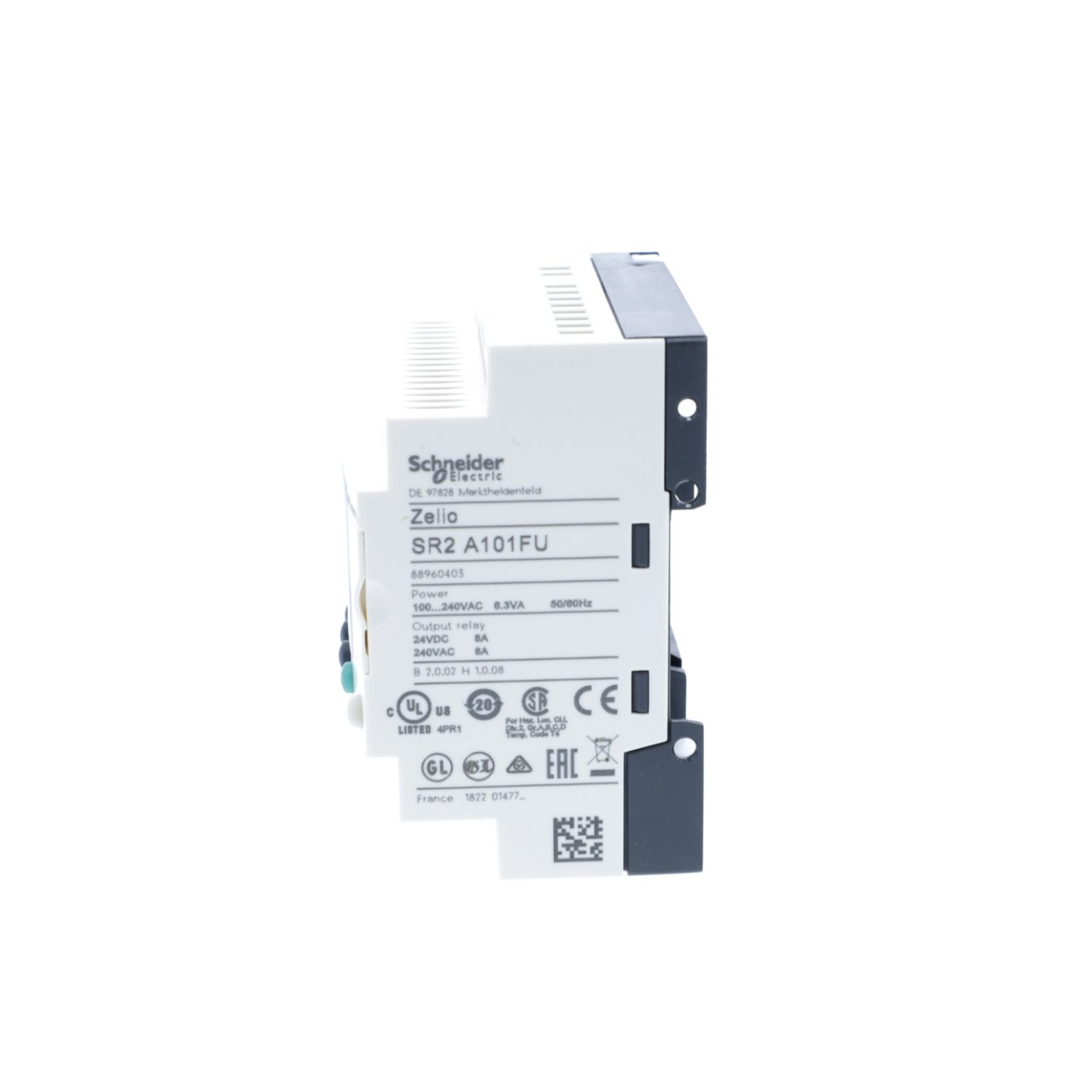Picture of compact smart relay, Zelio Logic SR2 SR3, 10 IO, 100 to 240V AC, no clock, display