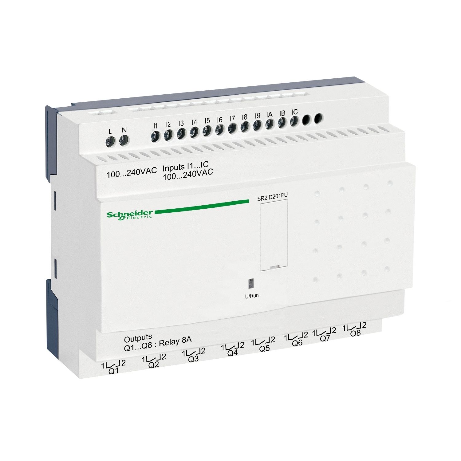 Picture of compact smart relay, Zelio Logic SR2 SR3, 20 IO, 100 to 240V AC, no clock, no display