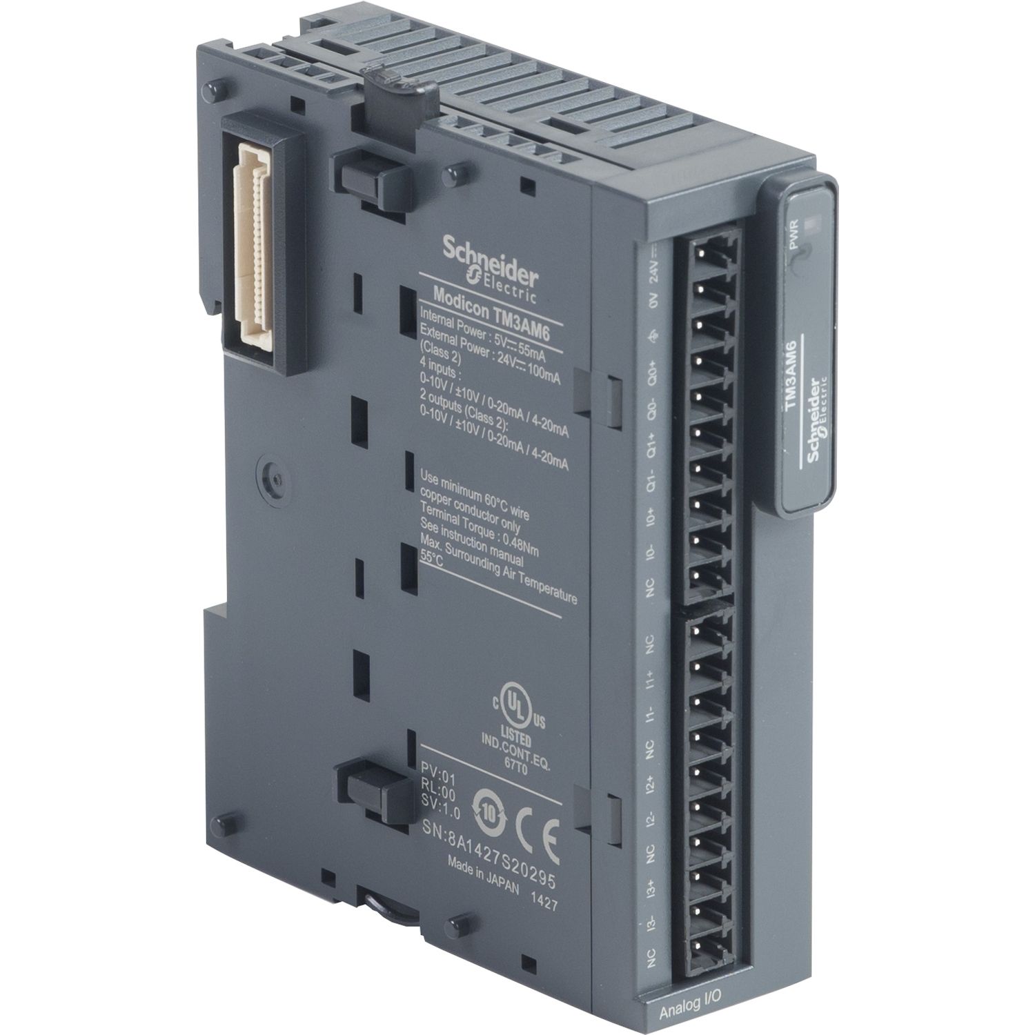 Picture of Input/output analog module, Modicon TM3, 4 inputs, 2 output (screw) 24 VDC