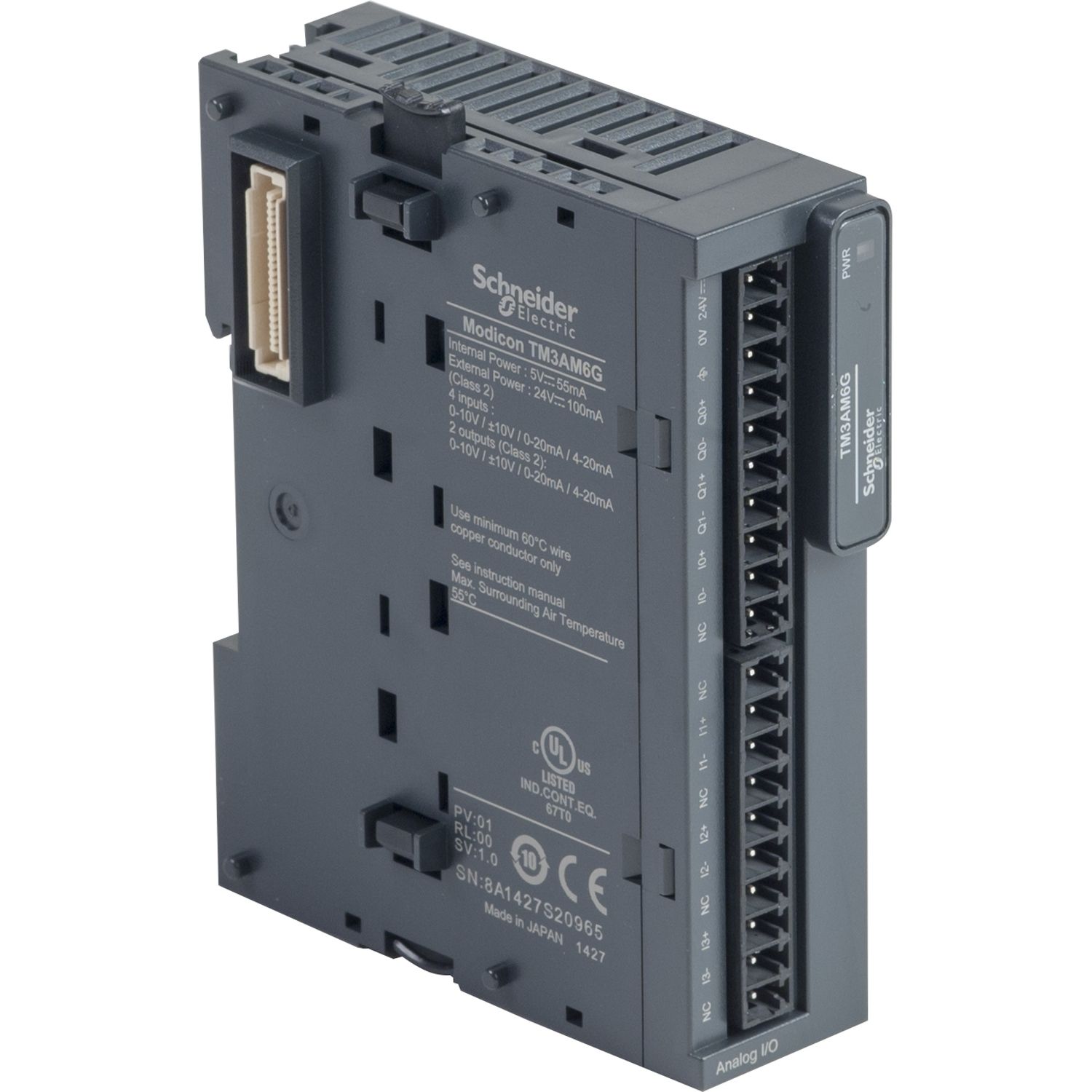 Picture of Input/output analog module, Modicon TM3, 4 inputs, 2 output (spring) 24 VDC