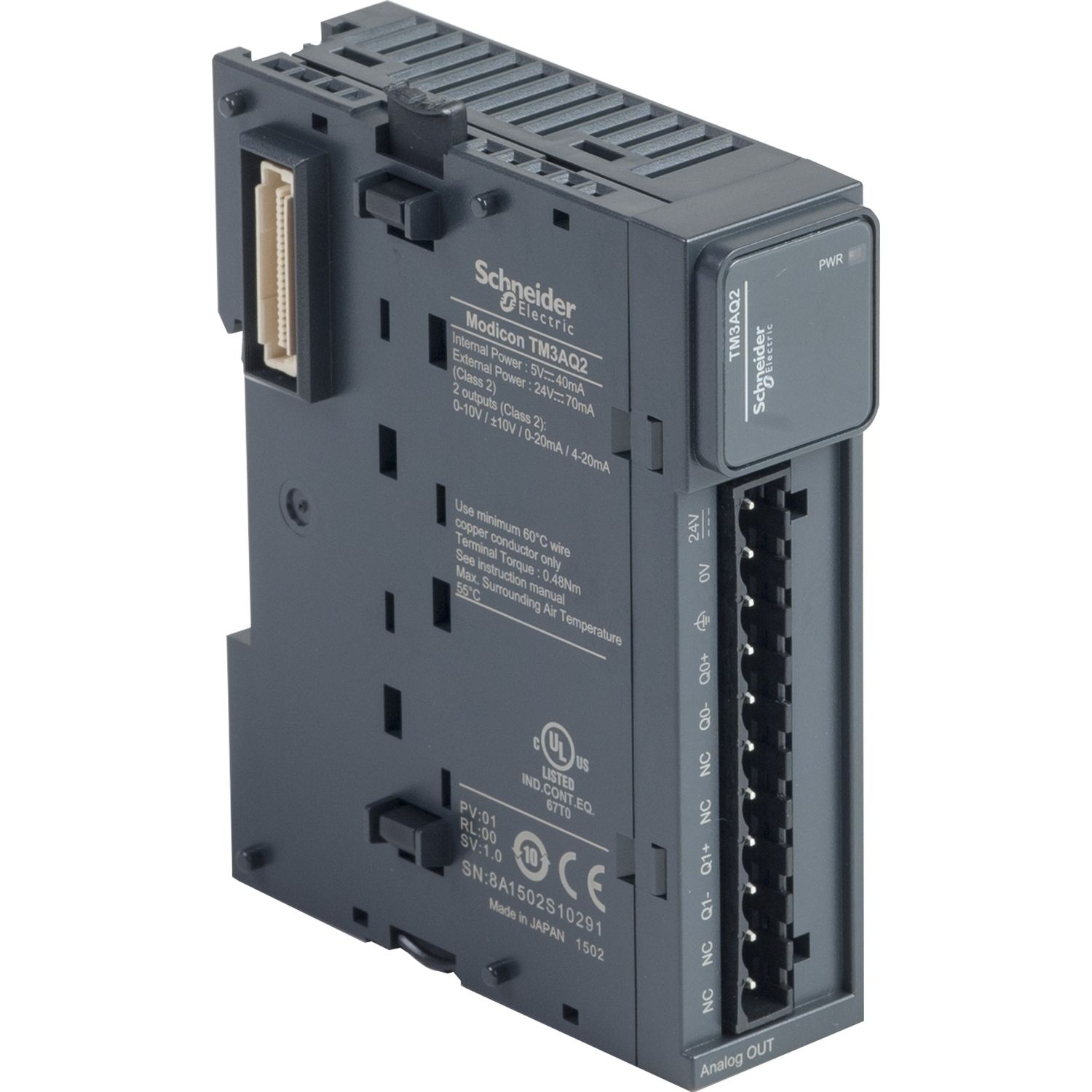 Picture of Analog output module, Modicon TM3, 2 outputs (screw) 24 VDC