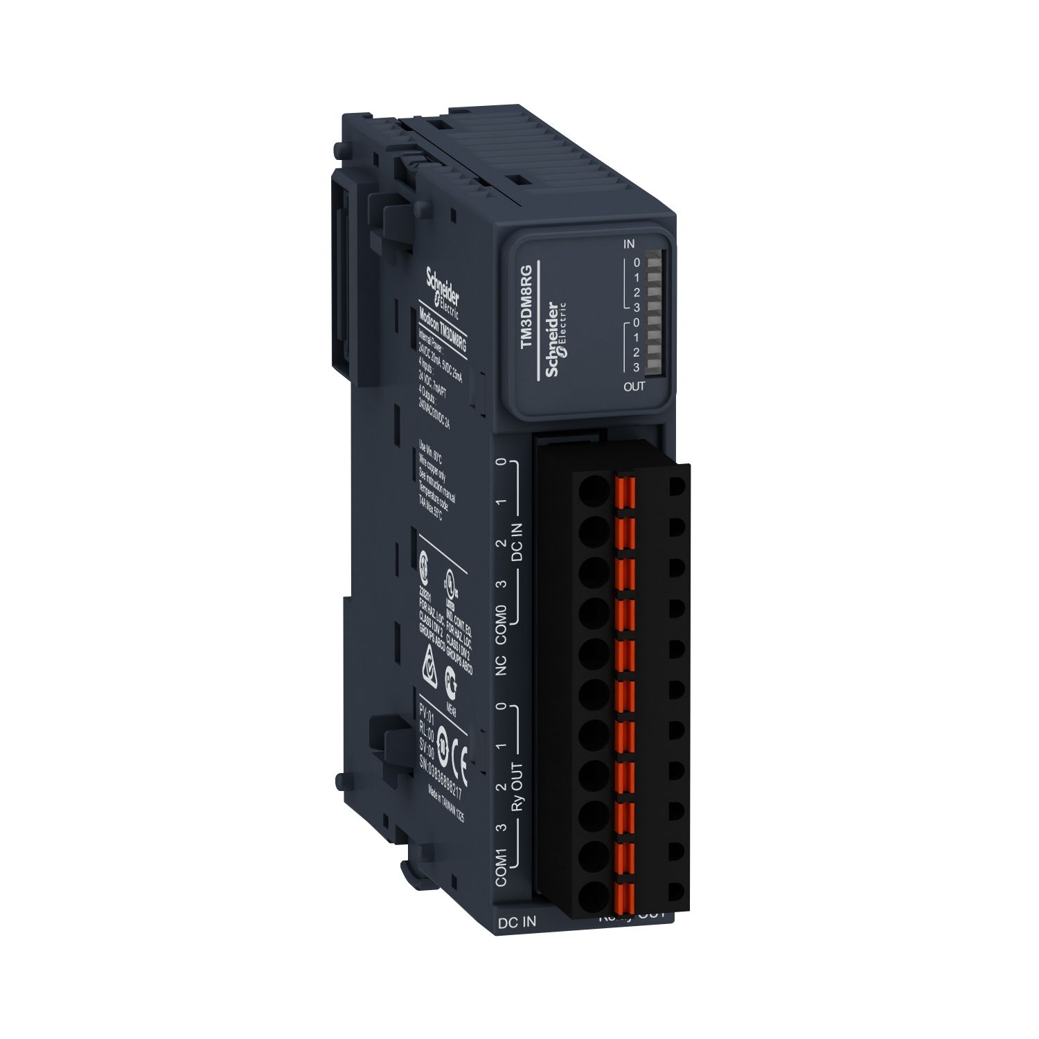 Picture of Discrete I/O module, Modicon TM3, 8 IO (4 inputs, 4 relay outputs, spring) 24 VDC