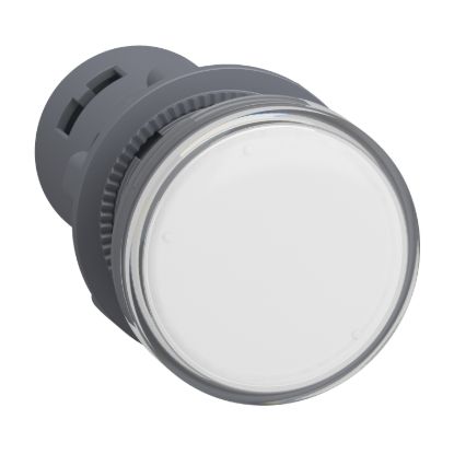 Picture of Monolithic pilot light, Easy Harmony XA2, plastic, white, 22mm, integral LED, screw clamp terminals, 60…63.5V AC DC