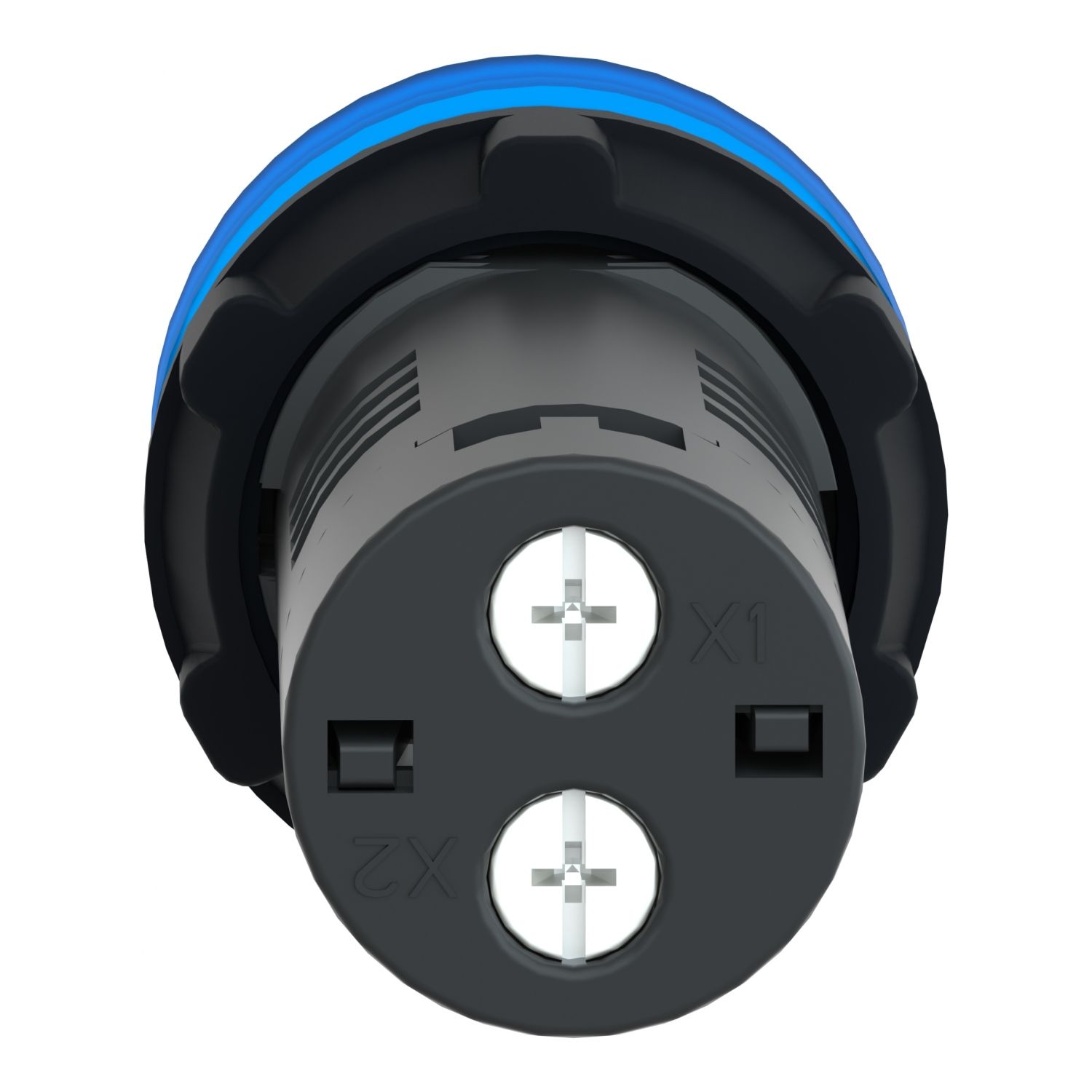Picture of Monolithic pilot light, Easy Harmony XA2, plastic, blue, 22mm, integral LED, screw clamp terminals, 12V AC DC