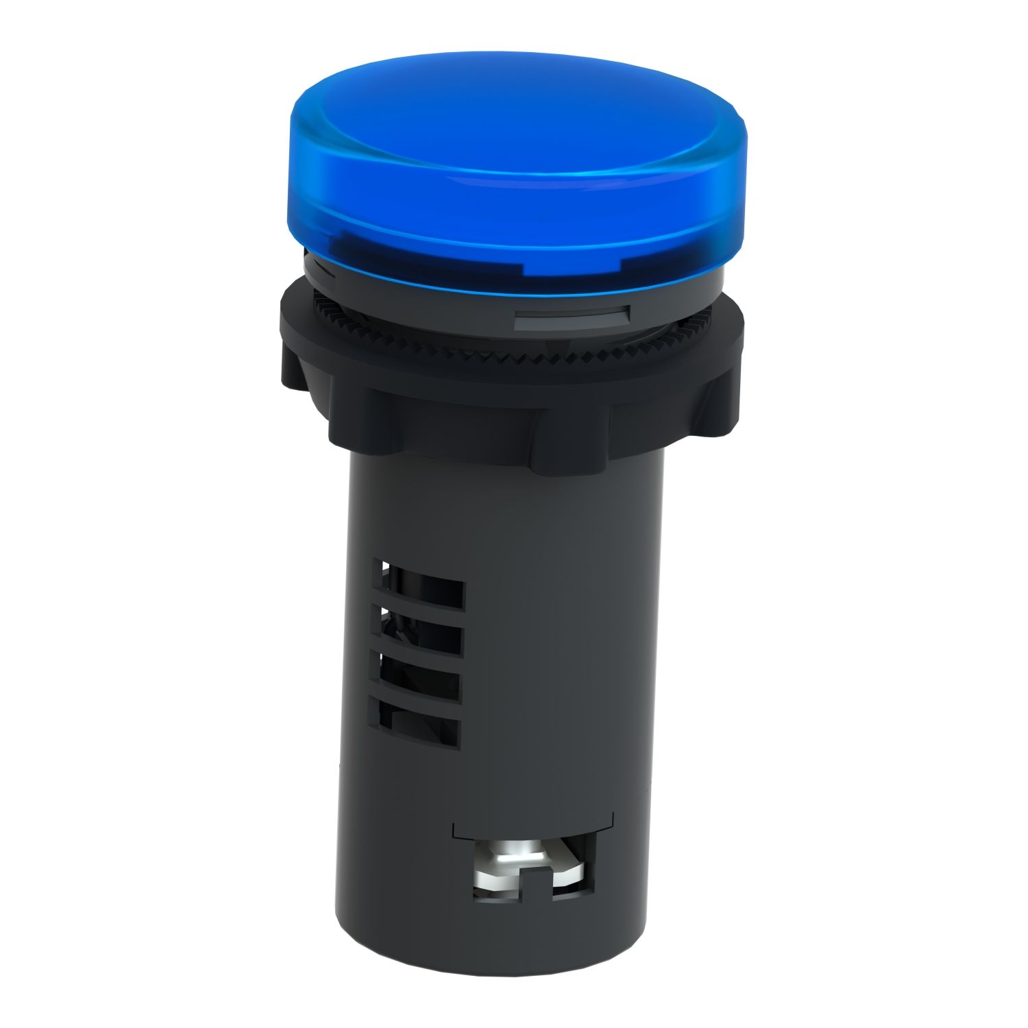 Picture of Monolithic pilot light, Easy Harmony XA2, plastic, blue, 22mm, integral LED, screw clamp terminals, 12V AC DC