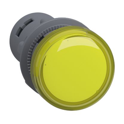 Picture of Monolithic pilot light, Easy Harmony XA2, plastic, yellow, 22mm, integral LED, screw clamp terminals, 220…230V AC, anti interference