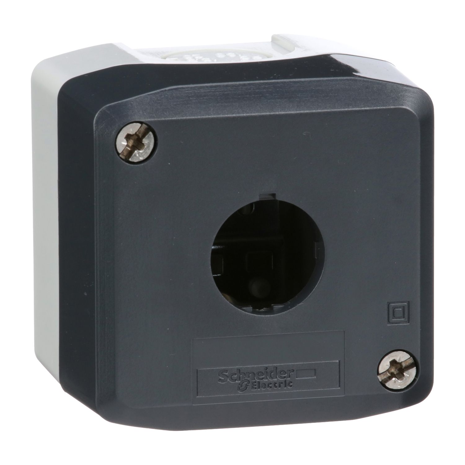 Picture of Empty enclosure, Harmony XALD XALK, plastic, dark grey lid, for push button 22mm, 1 cut out