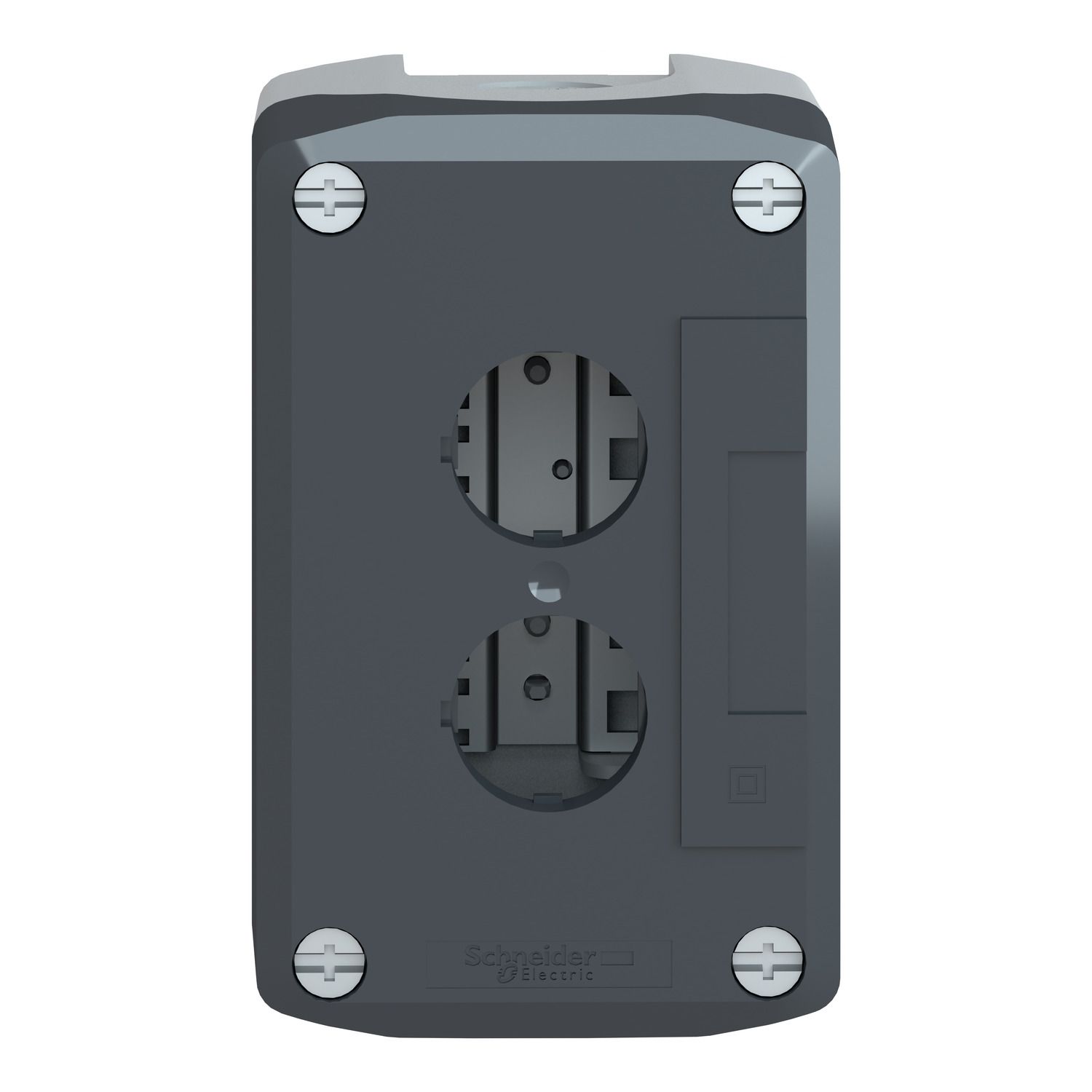 Picture of Empty enclosure, Harmony XALD XALK, plastic, dark grey lid, for push button 22mm, 2 cut outs