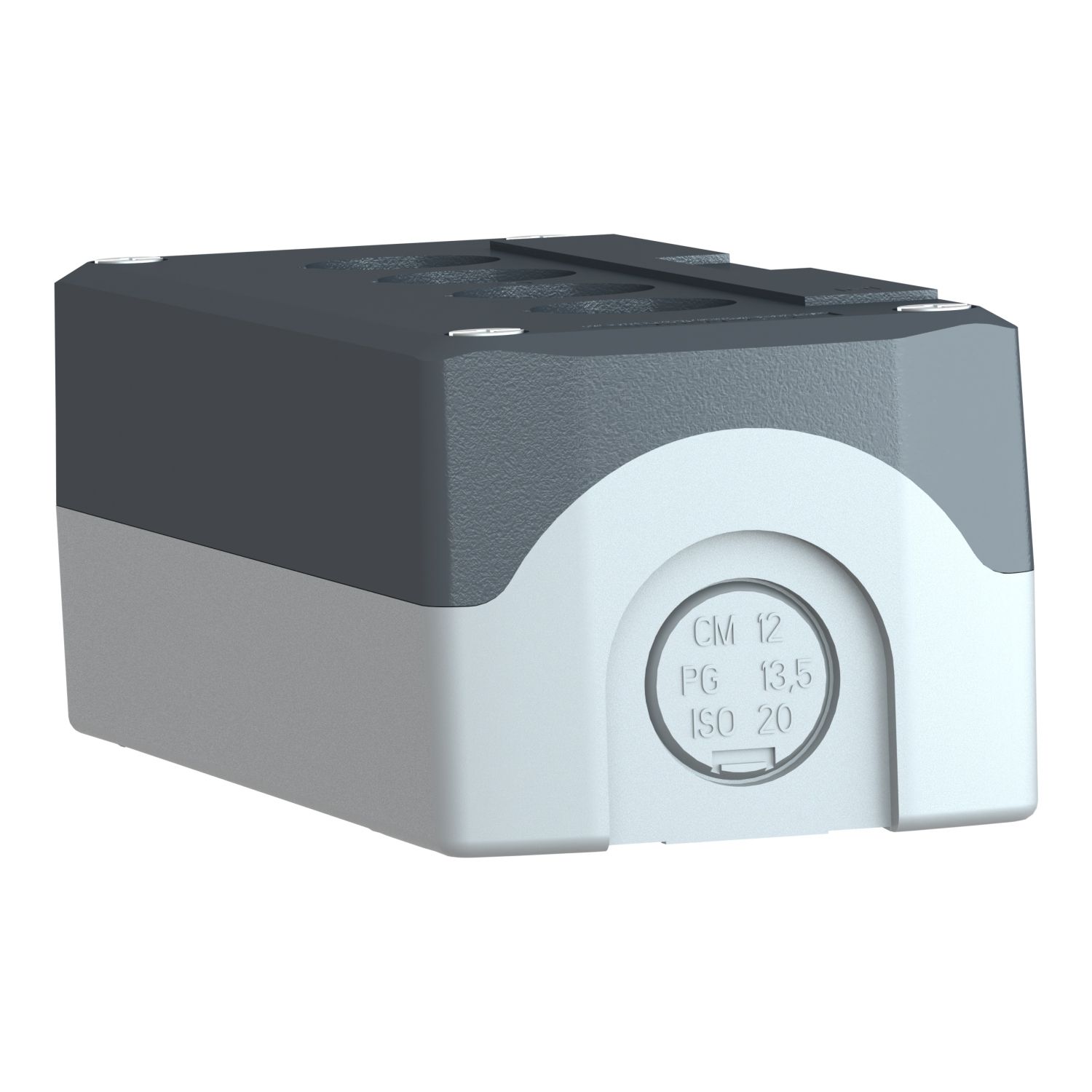 Picture of Empty control station, Harmony XALD, XALK, plastic, dark grey lid, light grey base, 4 cut out, UL CSA certified