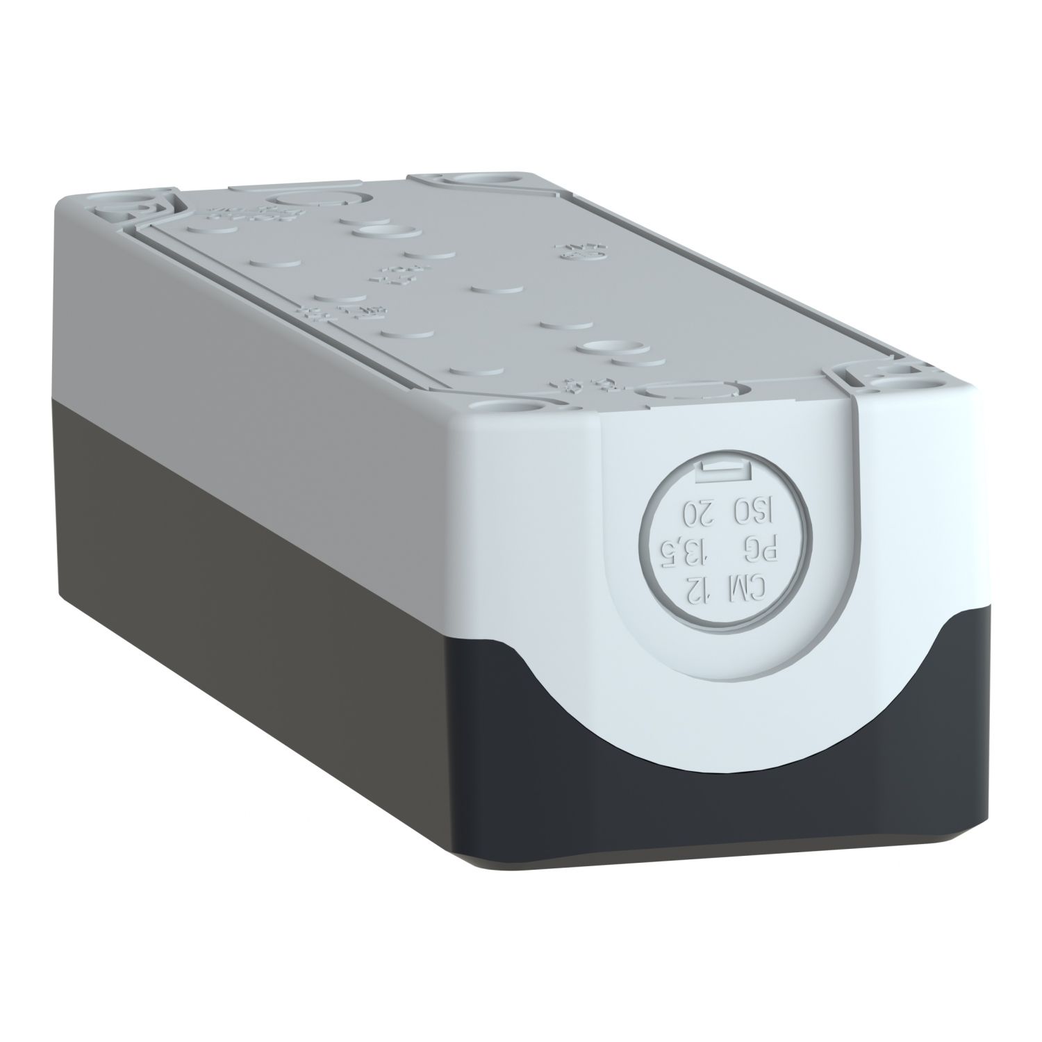 Picture of Empty enclosure, Harmony XALD XALK, plastic, dark grey lid, for push button 22mm, 5 cut outs