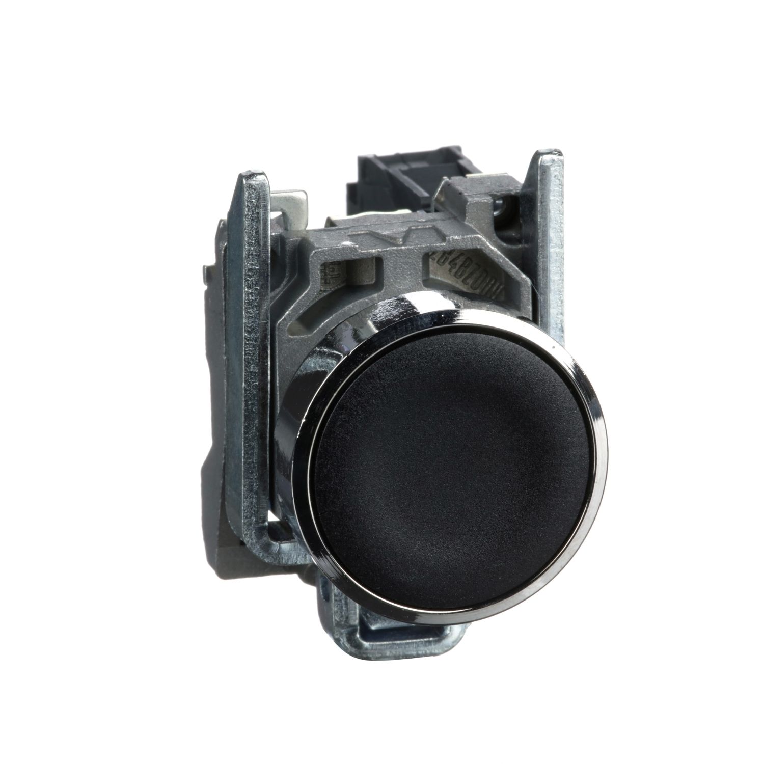 Picture of Push button, metal, Harmony XB4, flush, black, 22mm, spring return, unmarked, 1NO