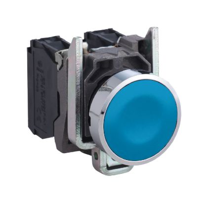 Picture of Push button, Harmony XB4, metal, flush, blue, 22mm, spring return, unmarked, 1NO
