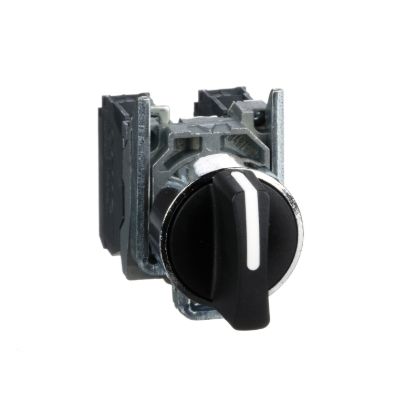 Picture of Selector switch, Harmony XB4, metal, black, 22mm, 3 positions, stay put, 2NO