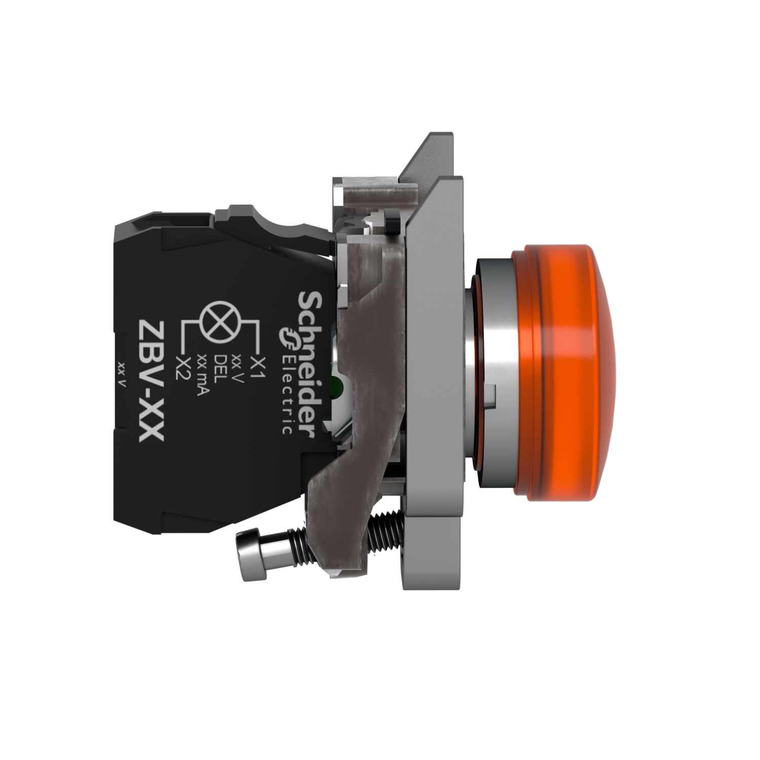 Picture of Pilot light, Harmony XB4, grey plastic, orange, 22mm, universal LED, plain lens, 24V AC DC
