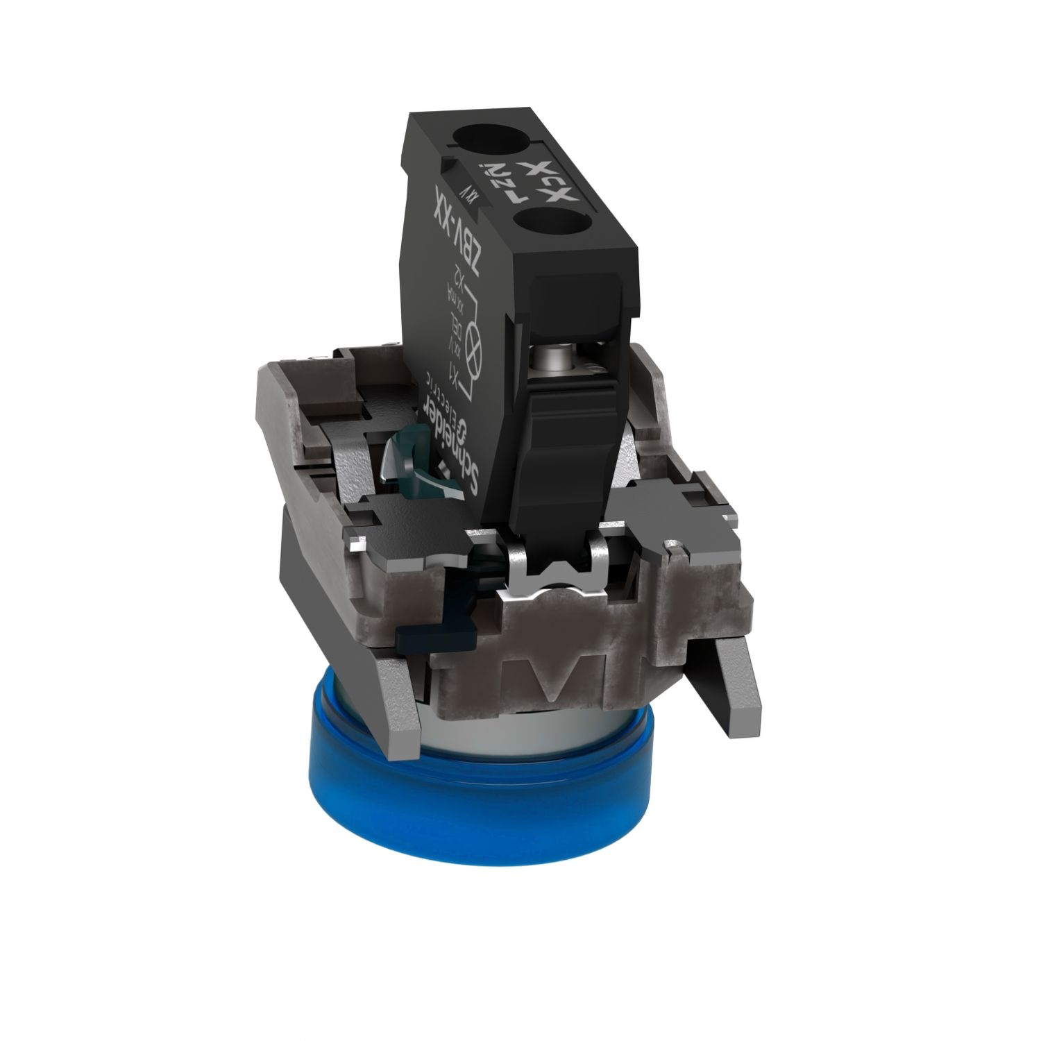 Picture of Pilot light, Harmony XB4,metal, blue, 22mm, universal LED, plain lens, 110...120V AC