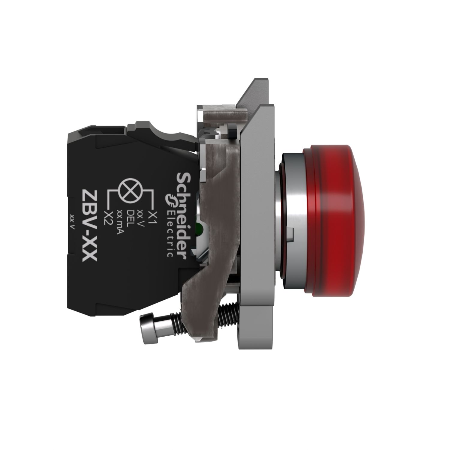 Picture of Pilot light, Harmony XB4, grey plastic, red, 22mm, universal LED, plain lens, 230...240V AC