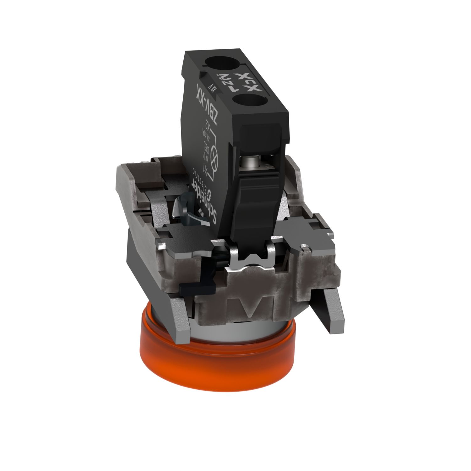 Picture of Pilot light, Harmony XB4, grey plastic, orange, 22mm, universal LED, plain lens, 230...240V AC