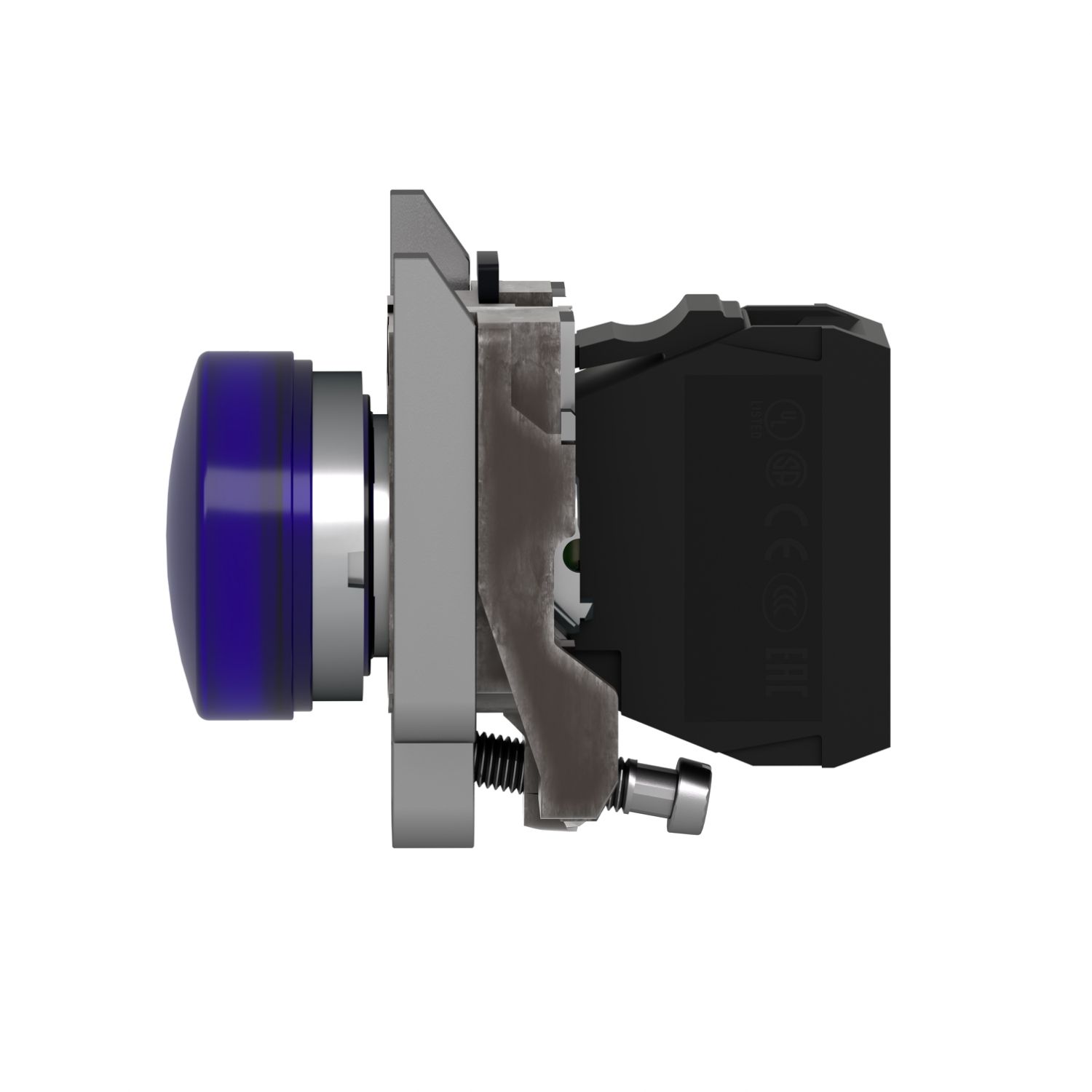 Picture of Pilot light, Harmony XB4, grey plastic, blue, 22mm, universal LED, plain lens, 230...240V AC