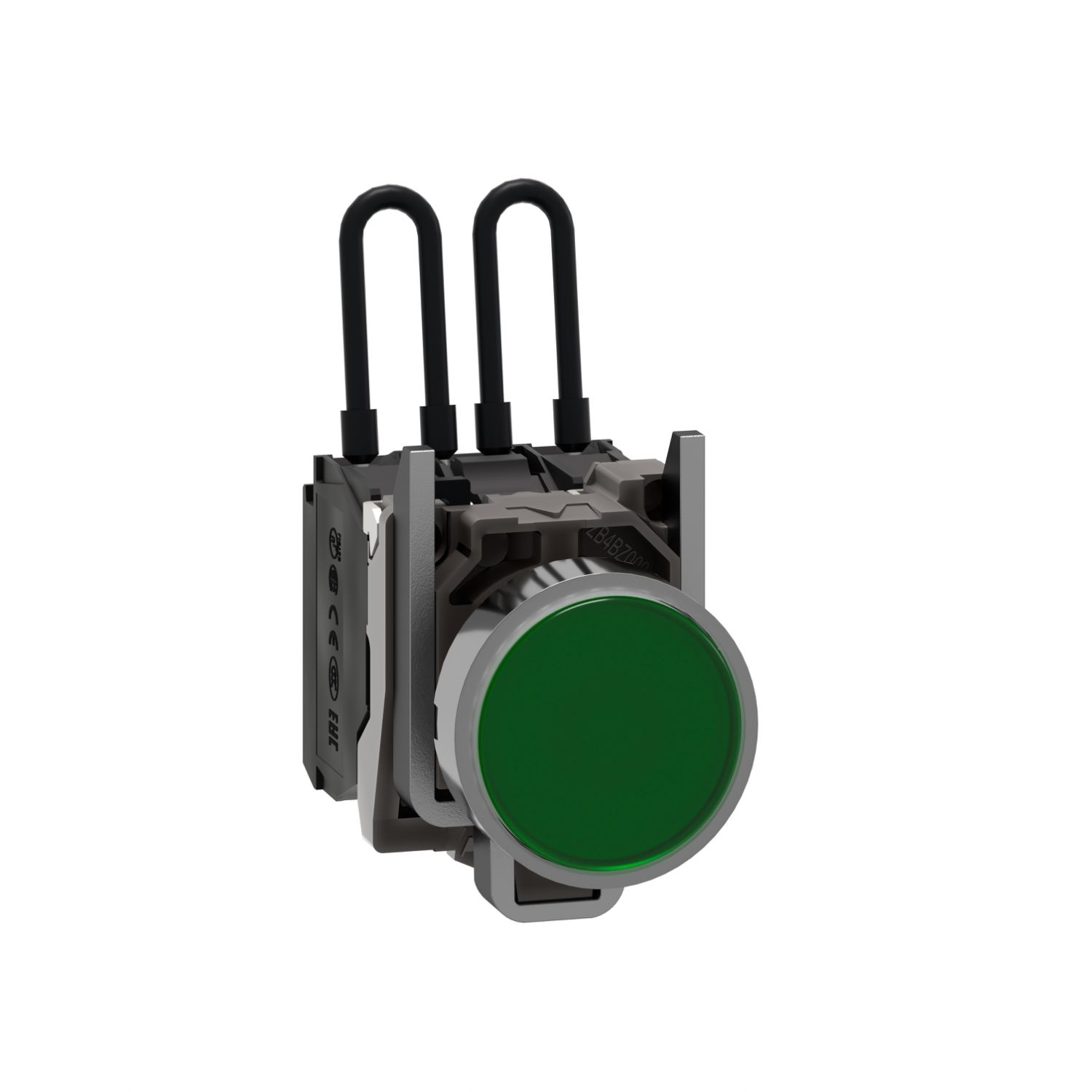 Picture of Push-to-test pilot light, Harmony XB4, metal, green, universal LED, screw clamp terminals, 110...120V